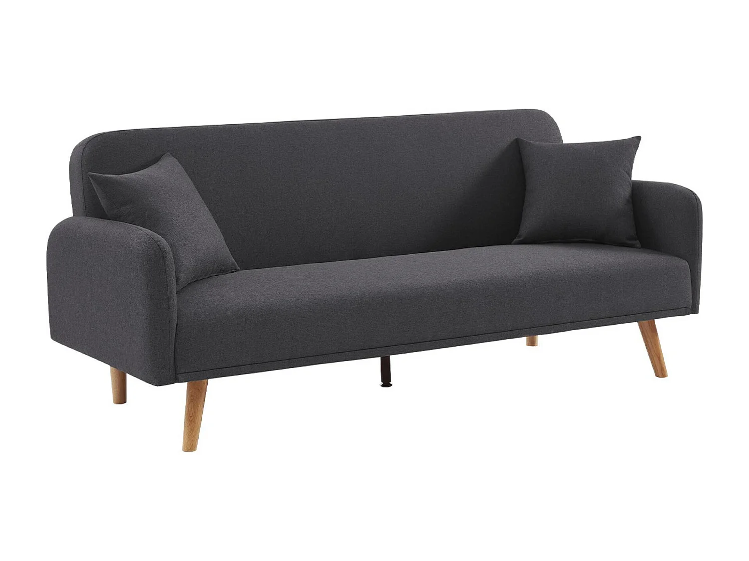 Sofá cama de 2-3 plazas de tela, patas de madera de hevea gris oscuro