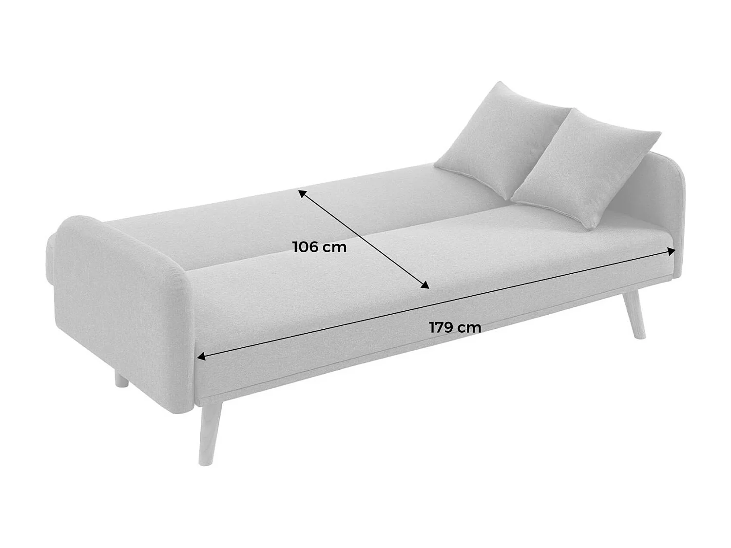 Sofá cama de 2-3 plazas de tela, patas de madera de hevea gris oscuro