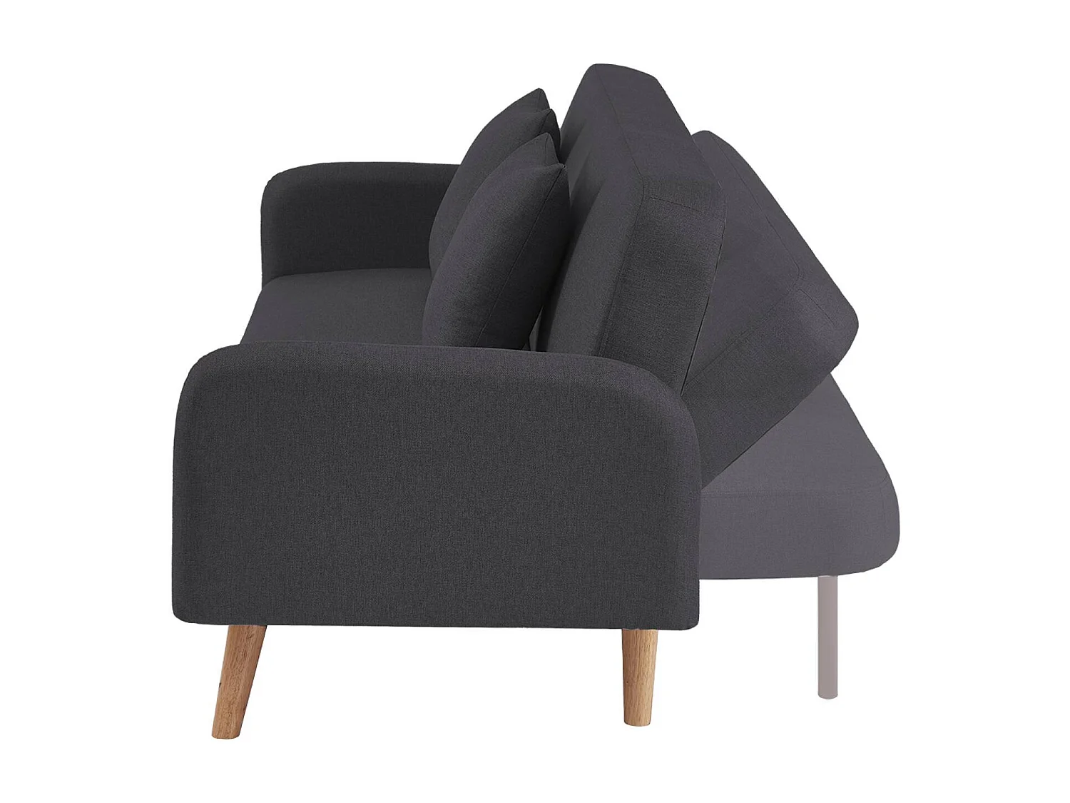 Sofá cama de 2-3 plazas de tela, patas de madera de hevea gris oscuro