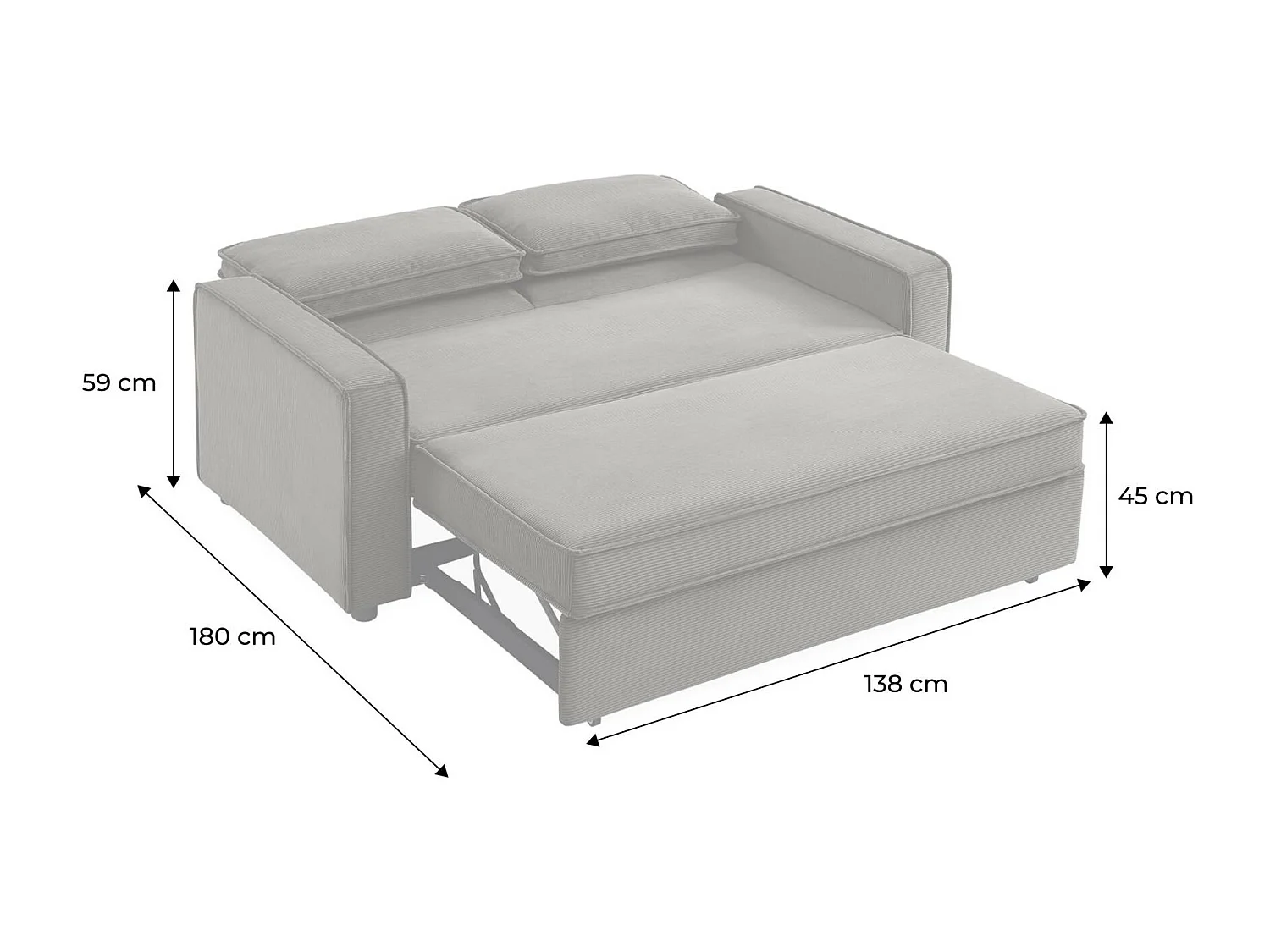 Divano letto a 3 posti in velluto a coste, beige