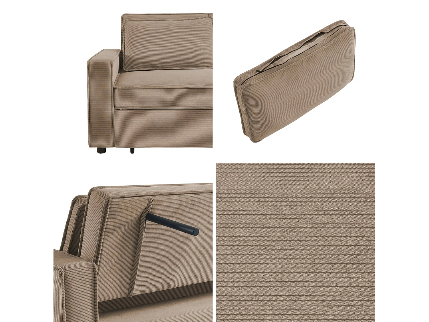 Divano letto a 3 posti in velluto a coste, beige