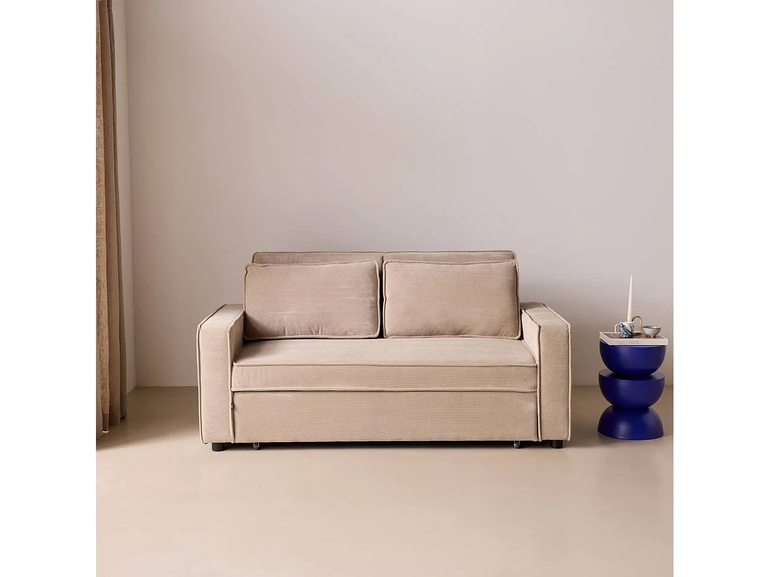 Sofá cama de pana, 2 plazas beige