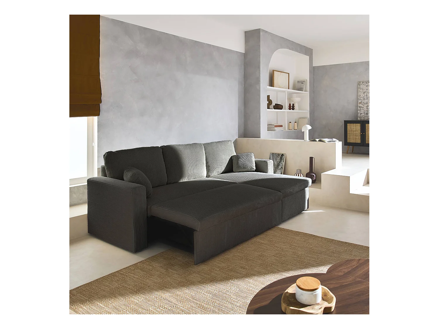 Sofá cama esquinero reversible 3 plazas gris oscuro