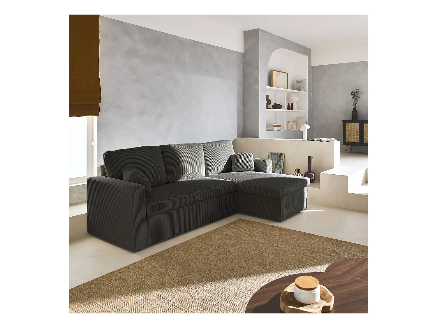 Sofá cama esquinero reversible 3 plazas gris oscuro