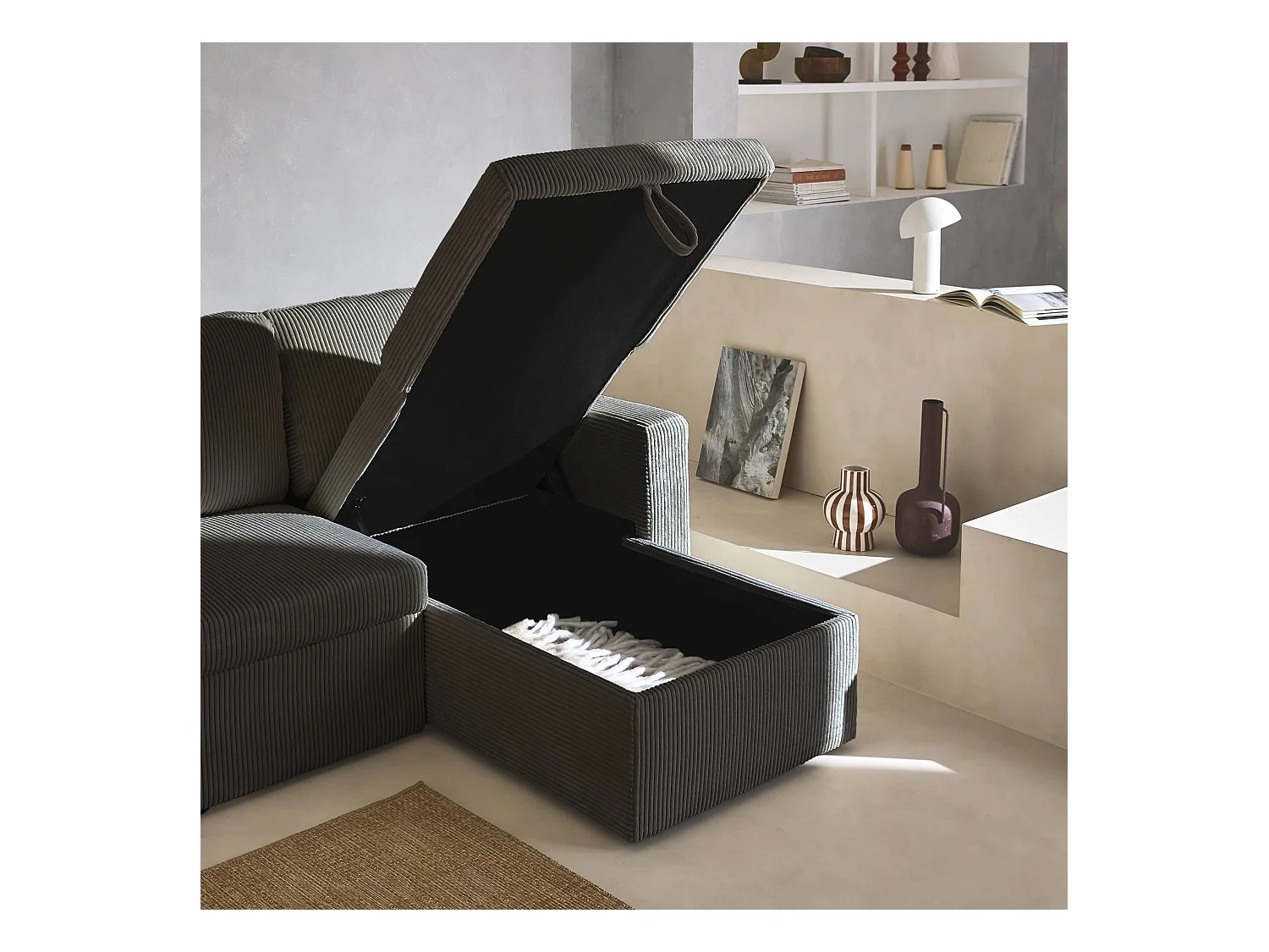 Sofá cama esquinero reversible 3 plazas gris oscuro