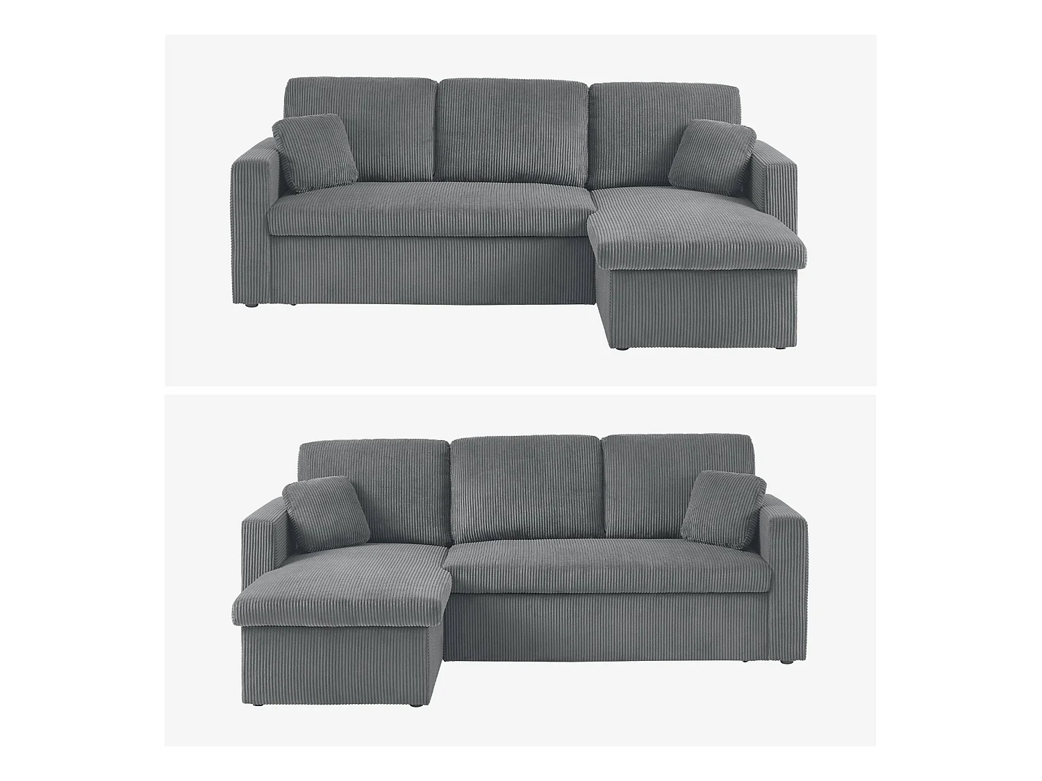 Sofá cama esquinero reversible 3 plazas gris oscuro