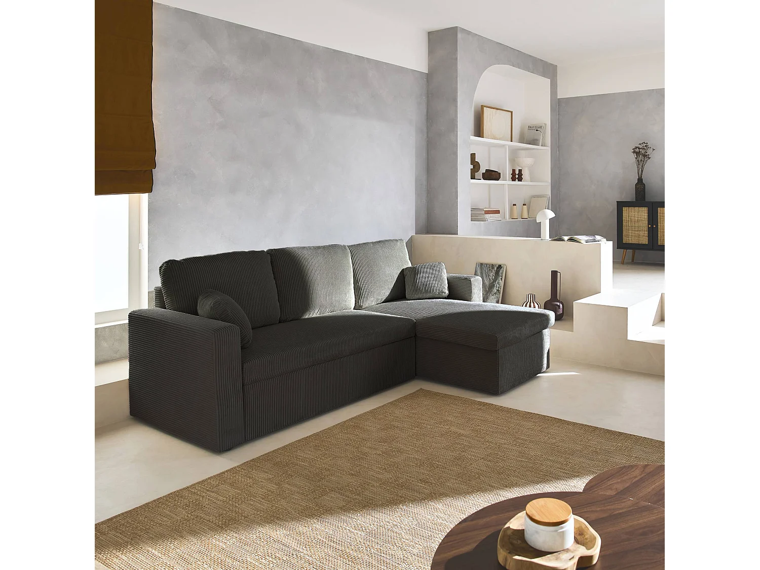 Sofá cama esquinero reversible 3 plazas gris oscuro