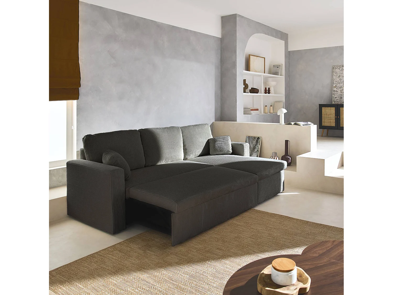 Sofá cama esquinero reversible 3 plazas gris oscuro