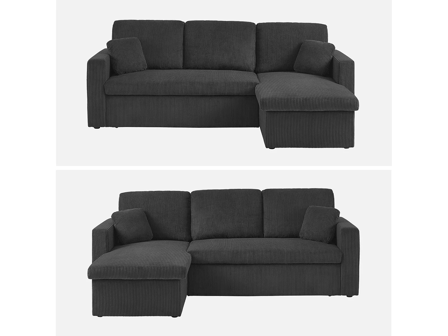 Sofá cama esquinero reversible 3 plazas gris oscuro