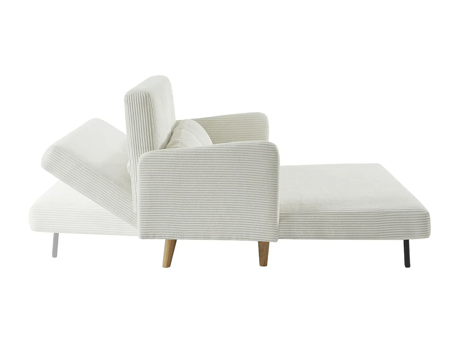 Canapé convertible en velours côtelé - Panam - 2 places scandinave. pieds bois. blanc. banquette. dossier inclinable