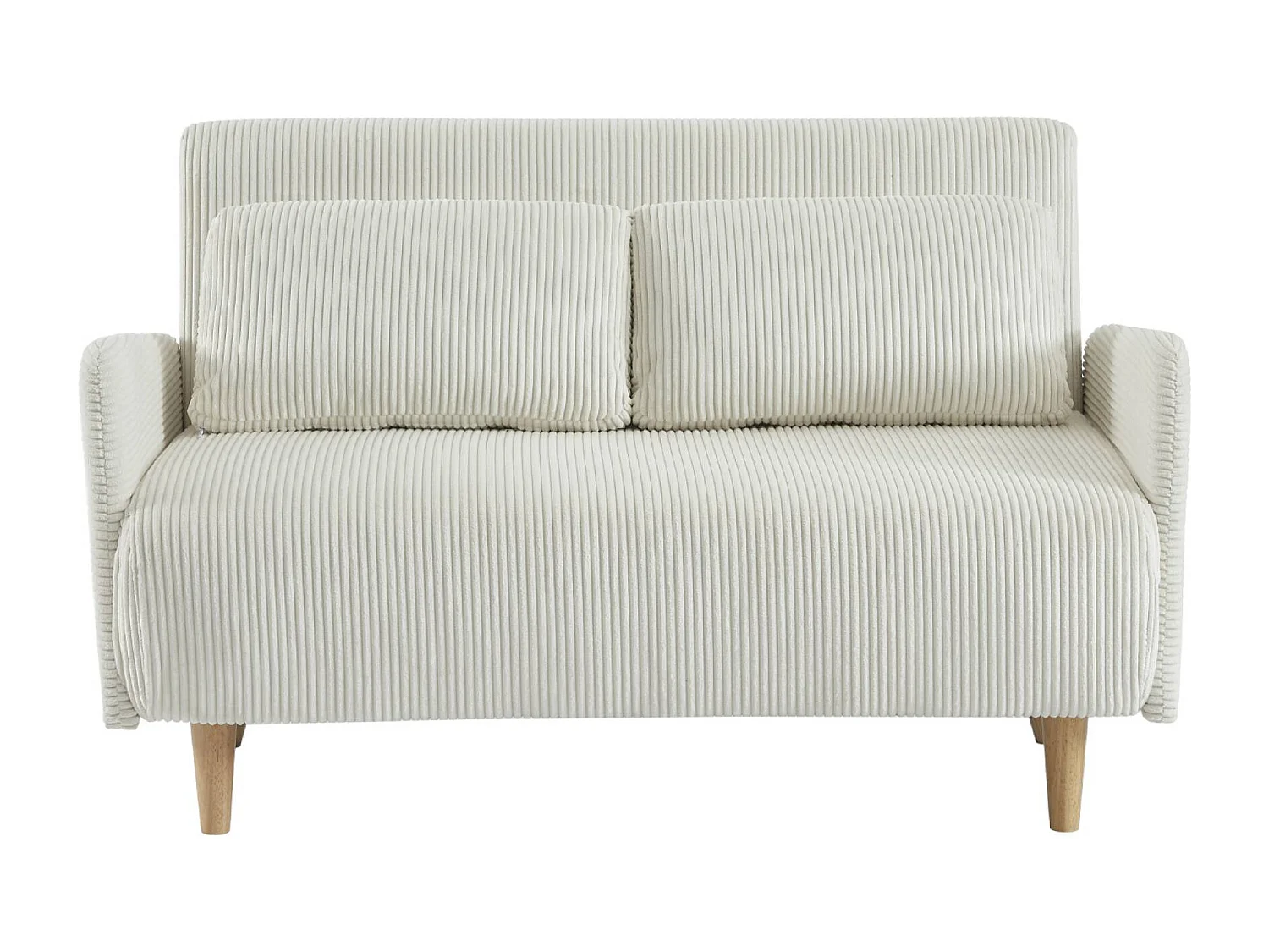 Canapé convertible en velours côtelé - Panam - 2 places scandinave. pieds bois. blanc. banquette. dossier inclinable