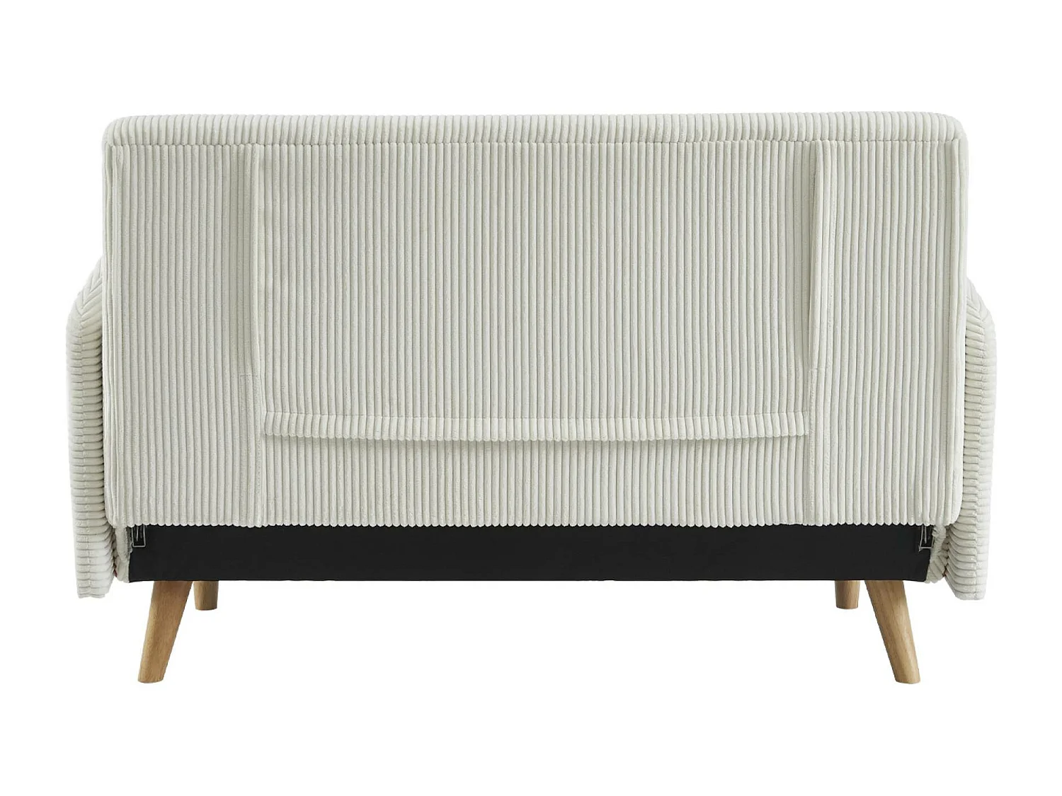 Canapé convertible en velours côtelé - Panam - 2 places scandinave. pieds bois. blanc. banquette. dossier inclinable