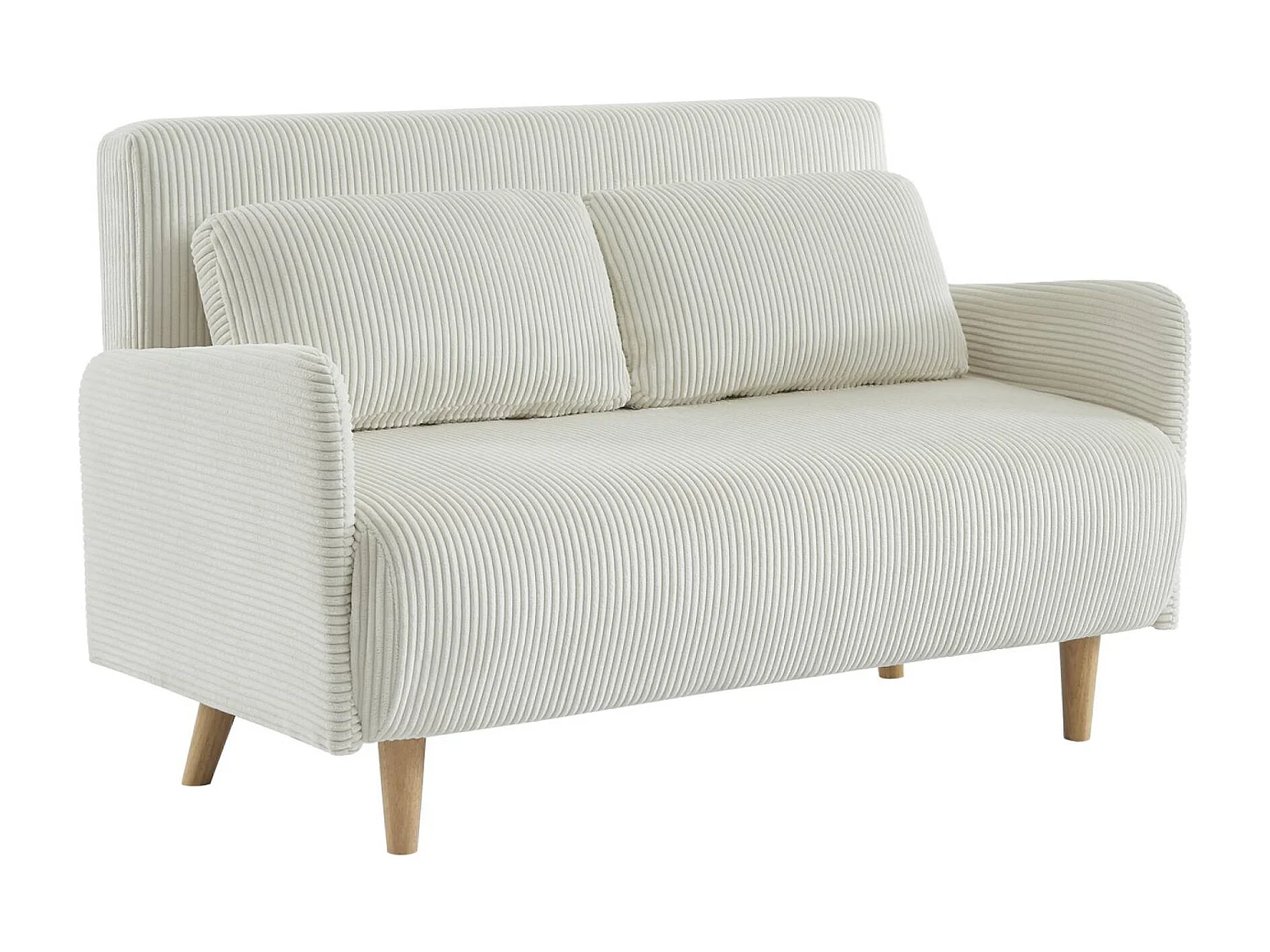 Sofá cama de pana de 2 plazas con patas de madera blanco
