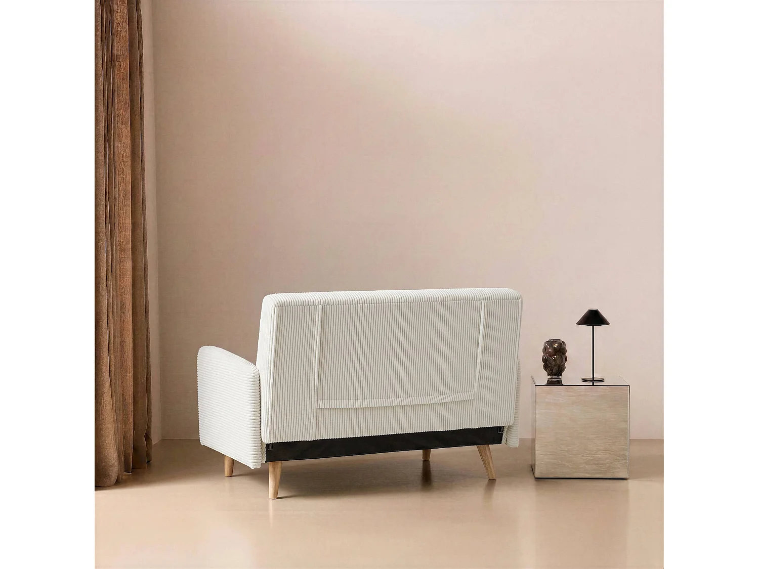 Canapé 2 places convertible inclinable en velours blanc PANAM