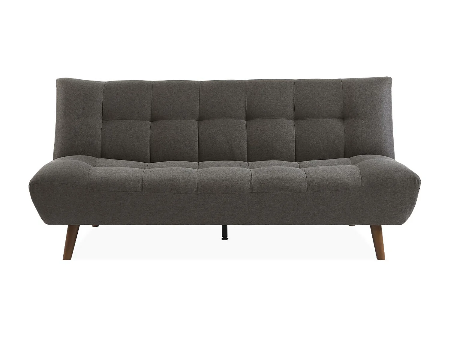 Canapé 3 places banquette clic clac. convertible. en tissu gris foncé et pieds bois couleur noyer