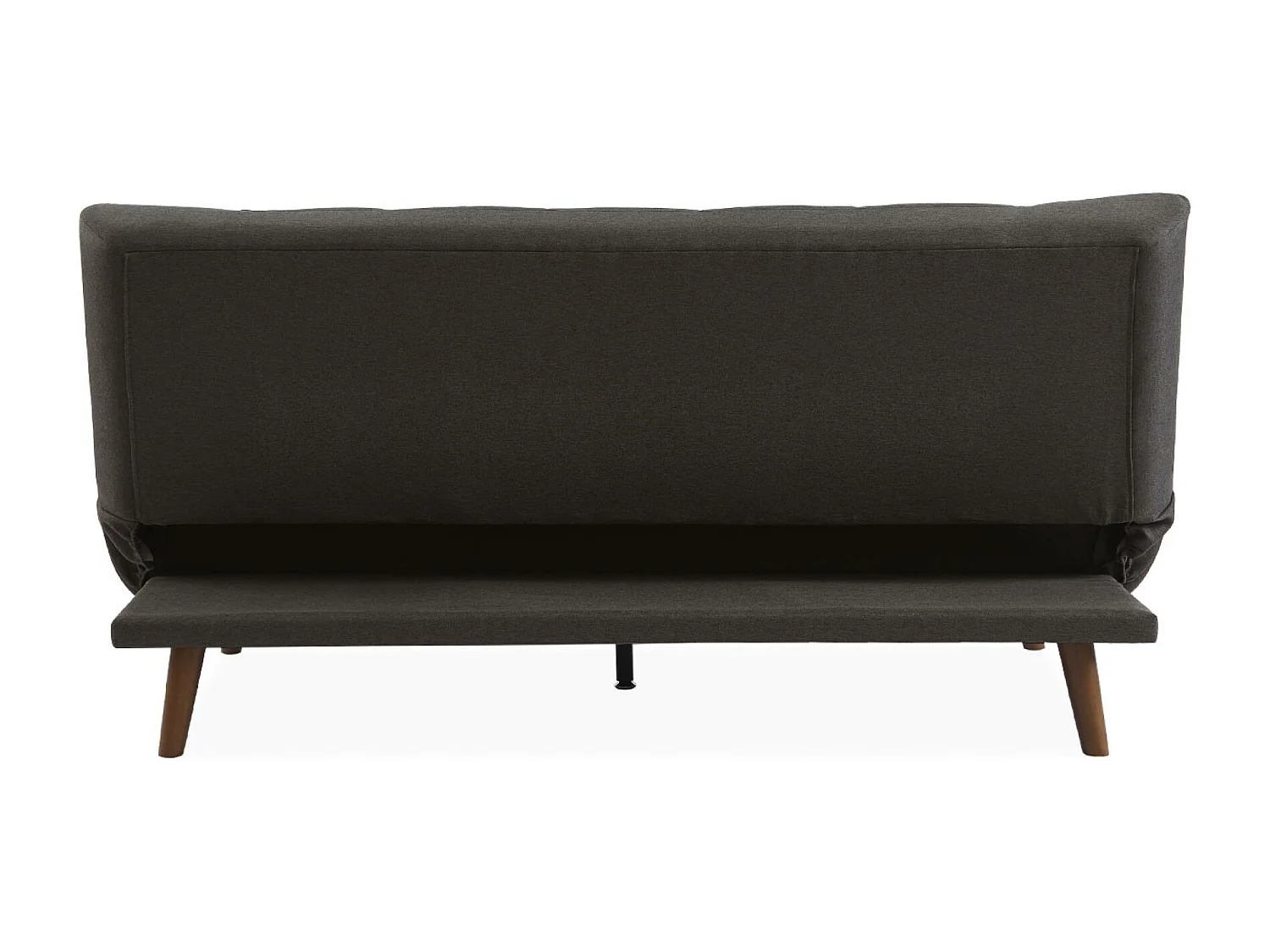 Canapé 3 places banquette clic clac. convertible. en tissu gris foncé et pieds bois couleur noyer