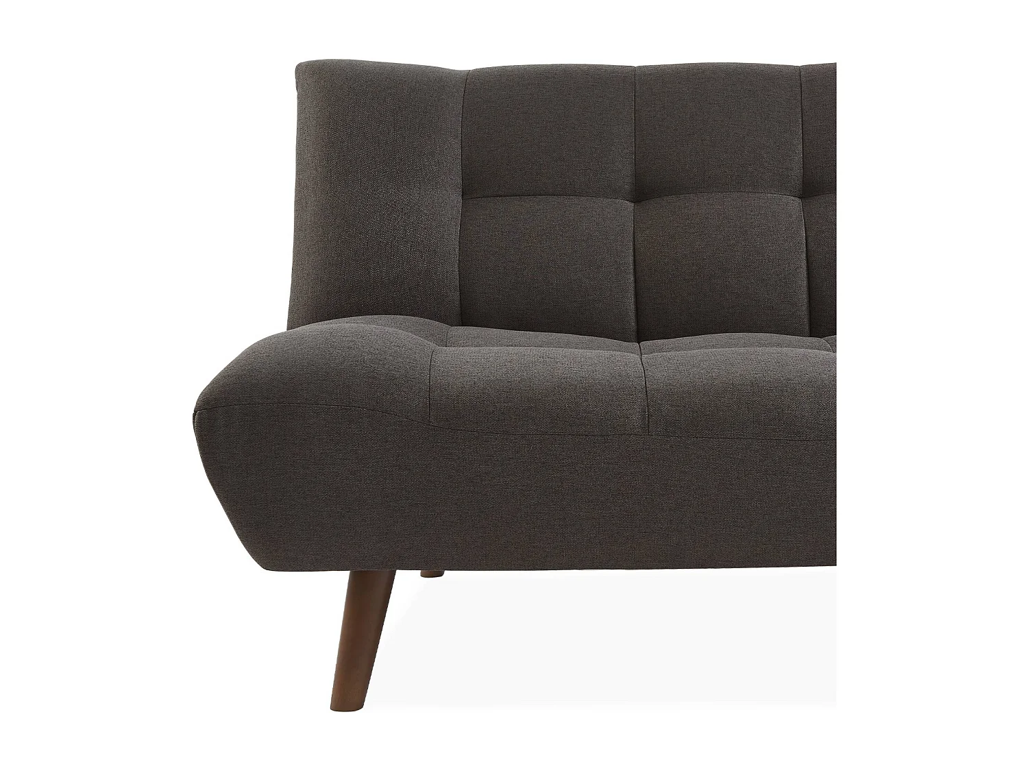 Canapé 3 places banquette clic clac. convertible. en tissu gris foncé et pieds bois couleur noyer