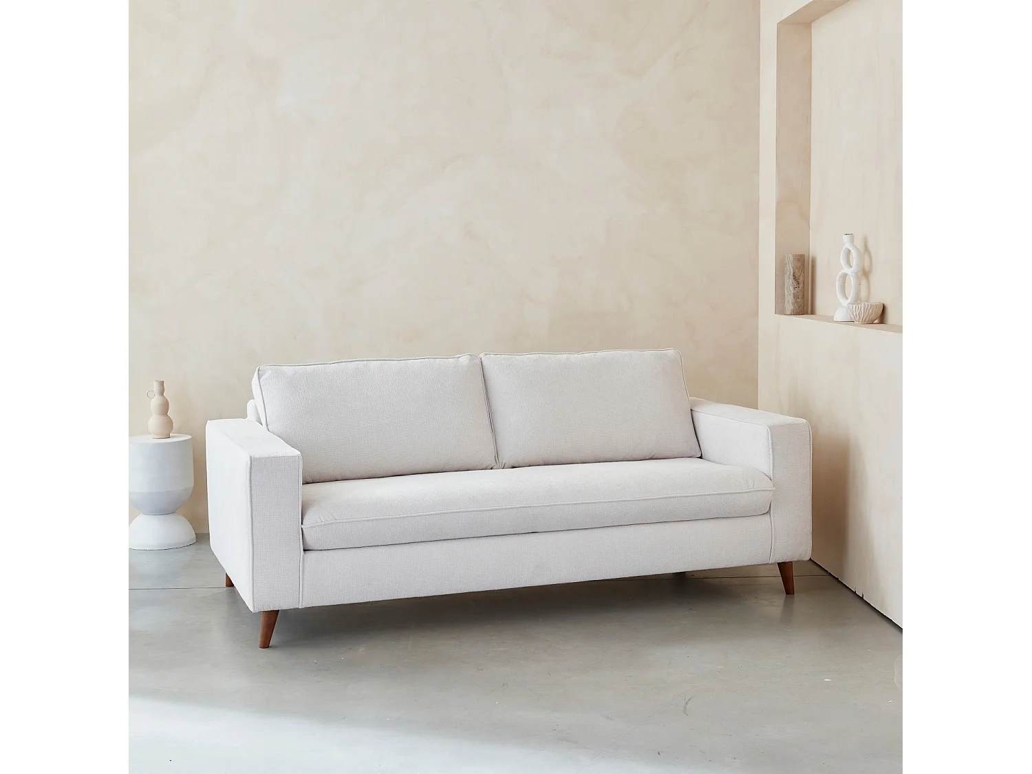 Sofá cama convertible de 3 plazas con colchón de 12cm marfil