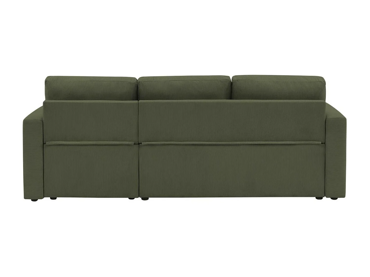 Canapé d'angle convertible en velours côtelé kaki foncé- IDA - 3 places. fauteuil d'angle réversible coffre rangement lit modulable