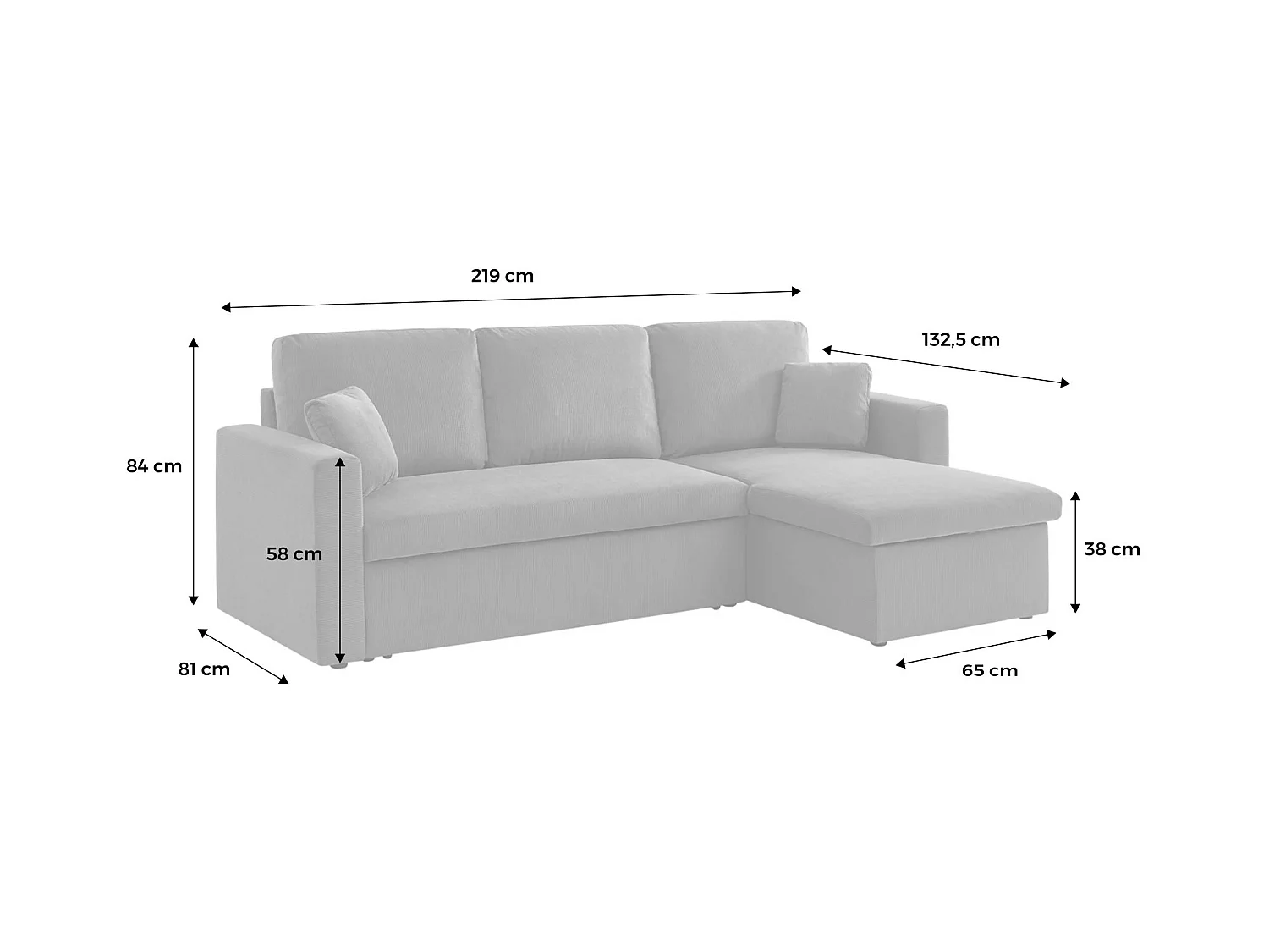 Canapé d'angle convertible en velours côtelé kaki foncé- IDA - 3 places. fauteuil d'angle réversible coffre rangement lit modulable
