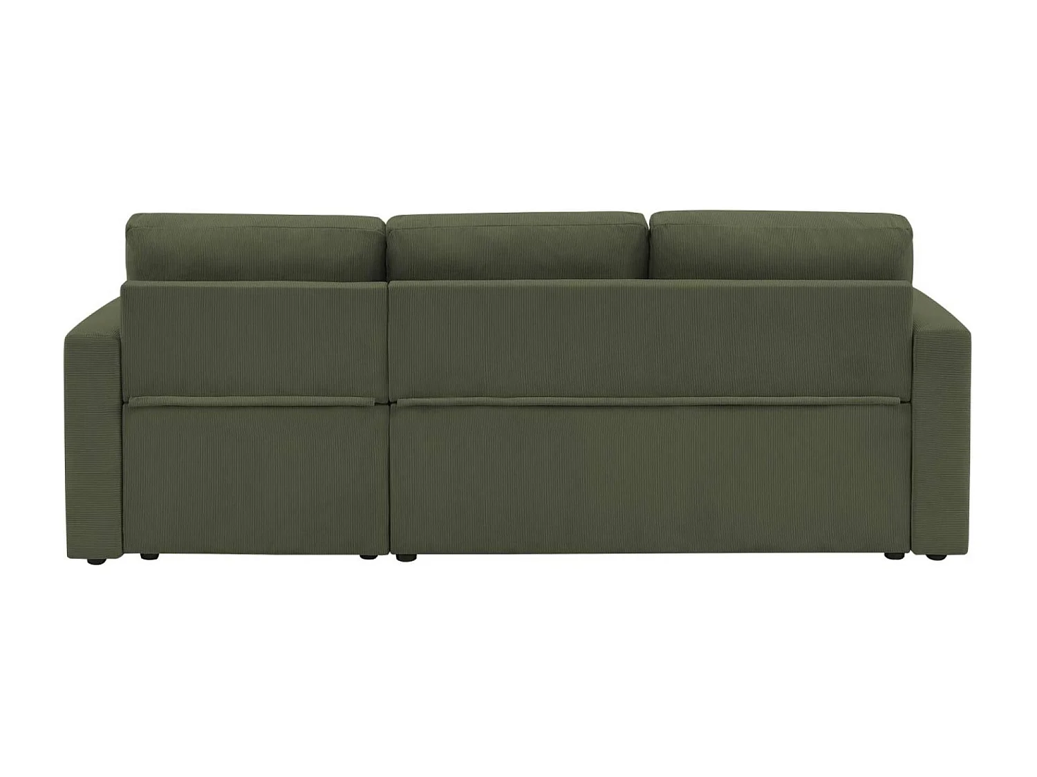 Canapé d'angle convertible en velours côtelé kaki foncé- IDA - 3 places. fauteuil d'angle réversible coffre rangement lit modulable