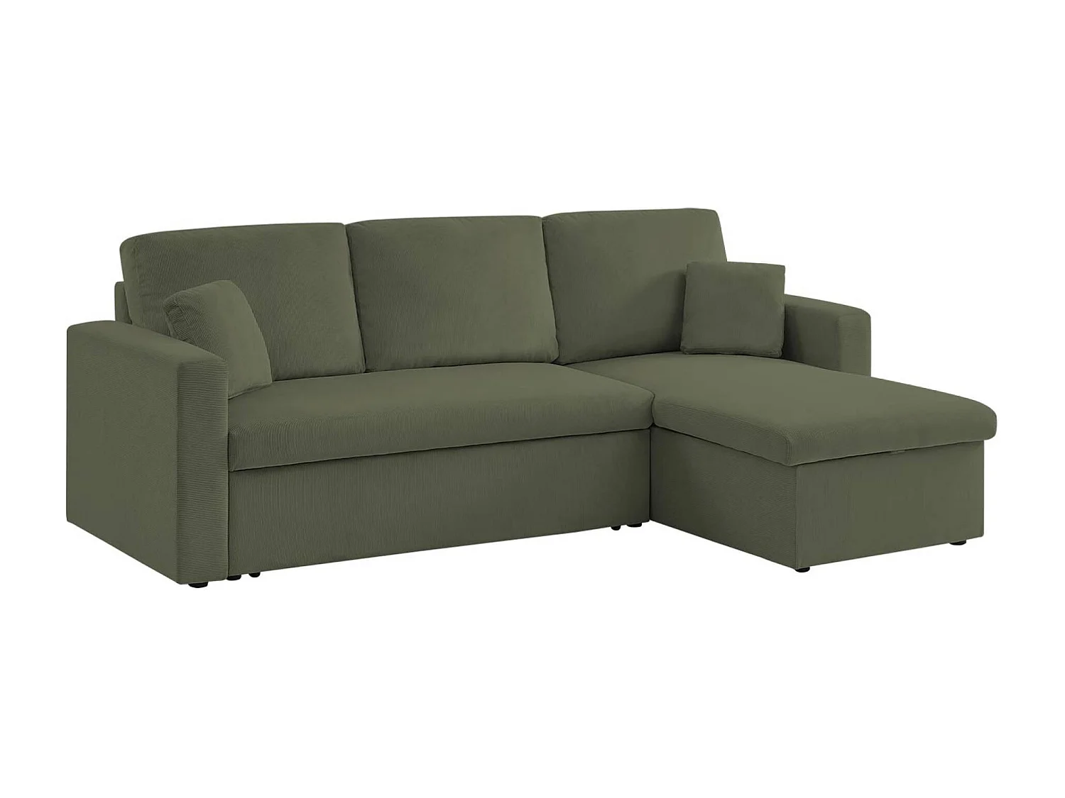 Divano letto angolare reversibile in velluto a coste, 3 posti, kaki