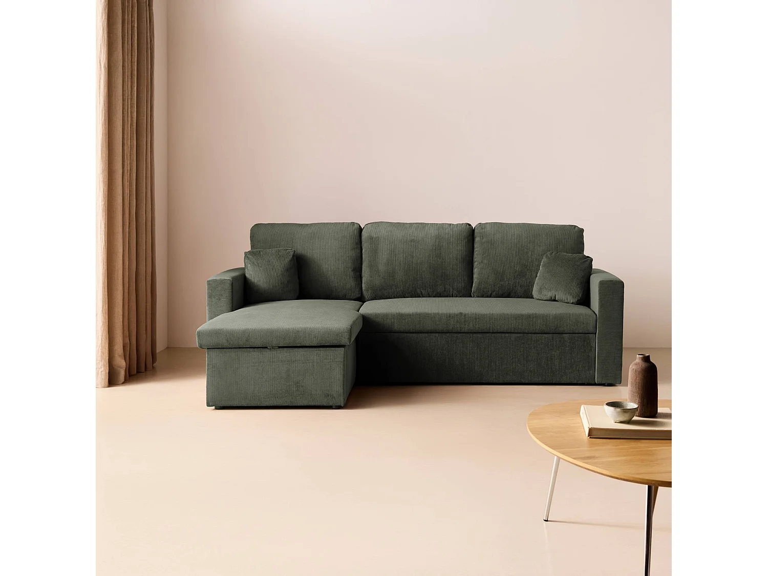 Sofá cama esquinero reversible con espacio de almacenamiento, 3 plazas