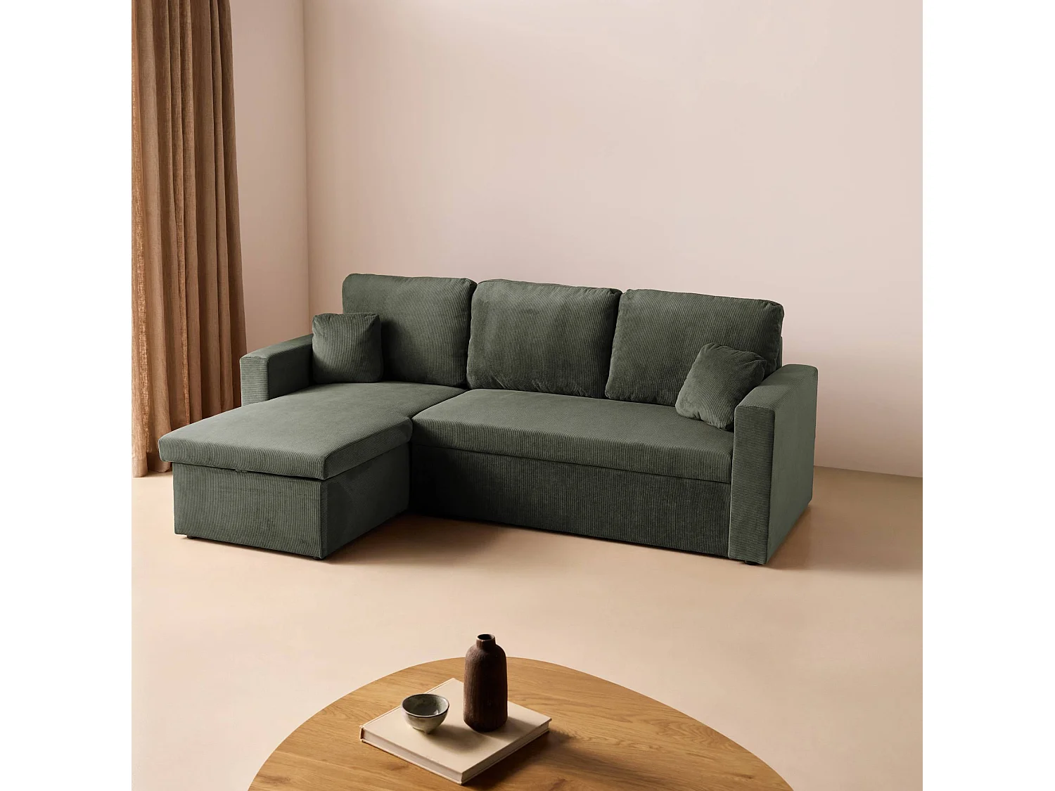 Sofá cama esquinero reversible con espacio de almacenamiento, 3 plazas
