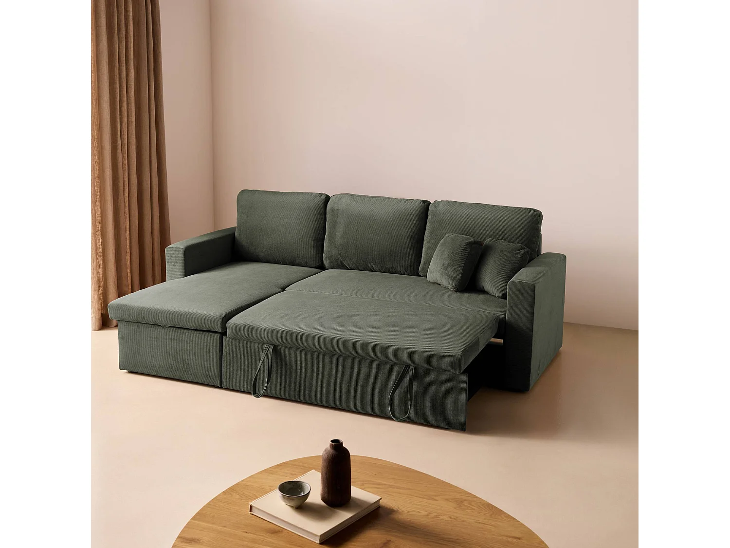 Sofá cama esquinero reversible con espacio de almacenamiento, 3 plazas