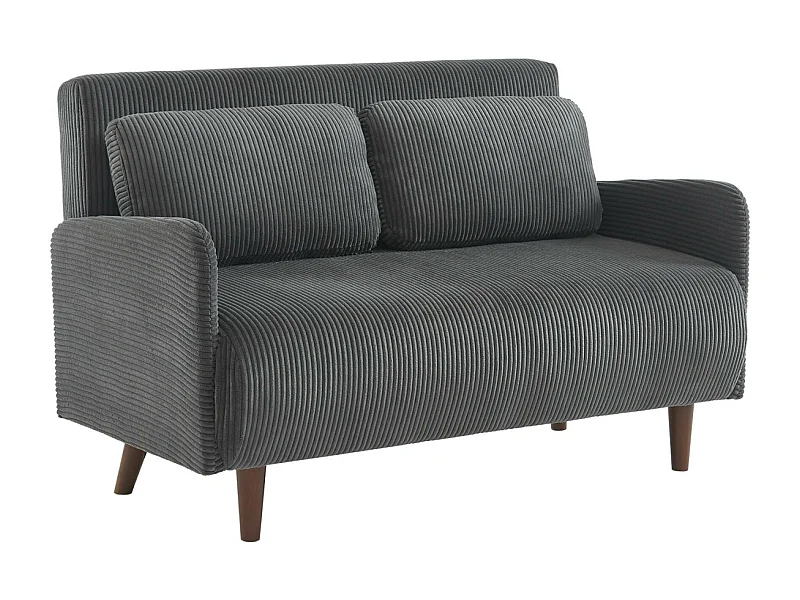 Divano letto a 2 posti in velluto a coste con gambe in legno, grigio