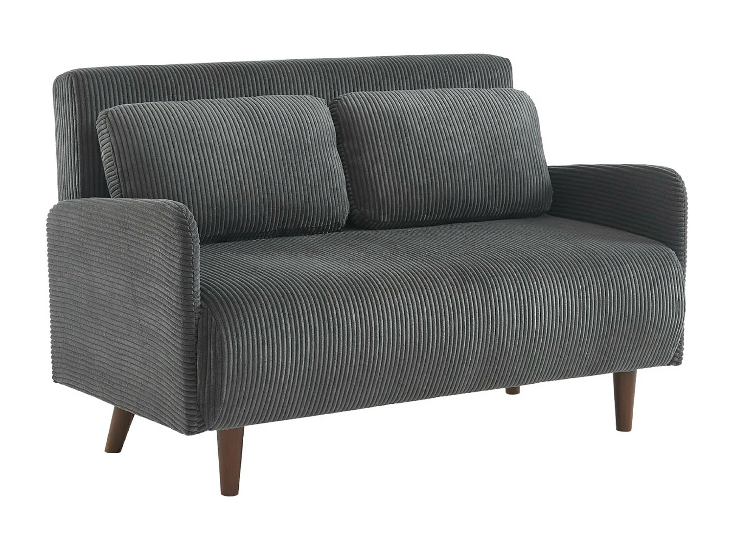 Sofá cama de pana de 2 plazas con patas de madera gris oscuro