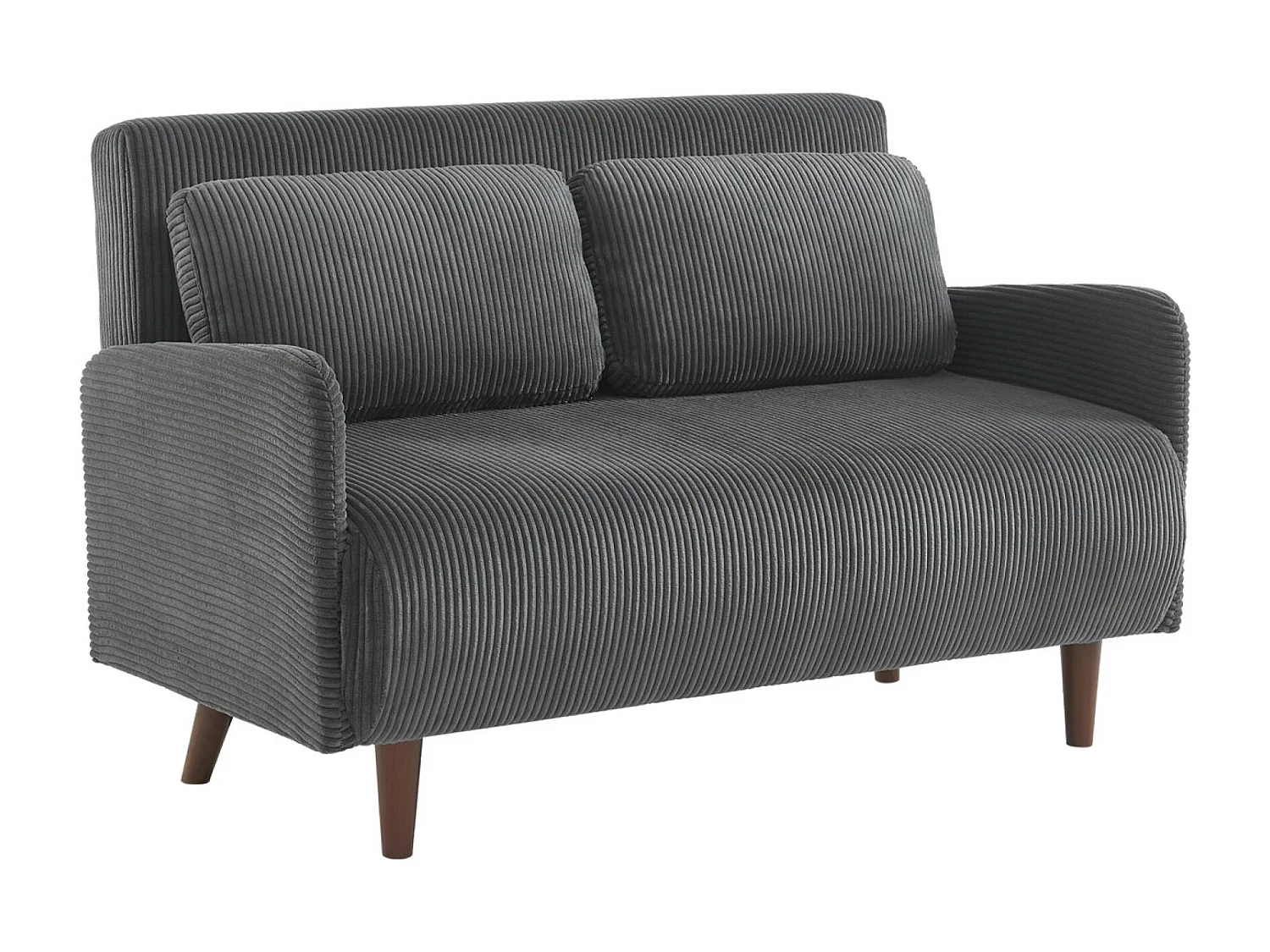 Sofá cama de pana de 2 plazas con patas de madera gris oscuro