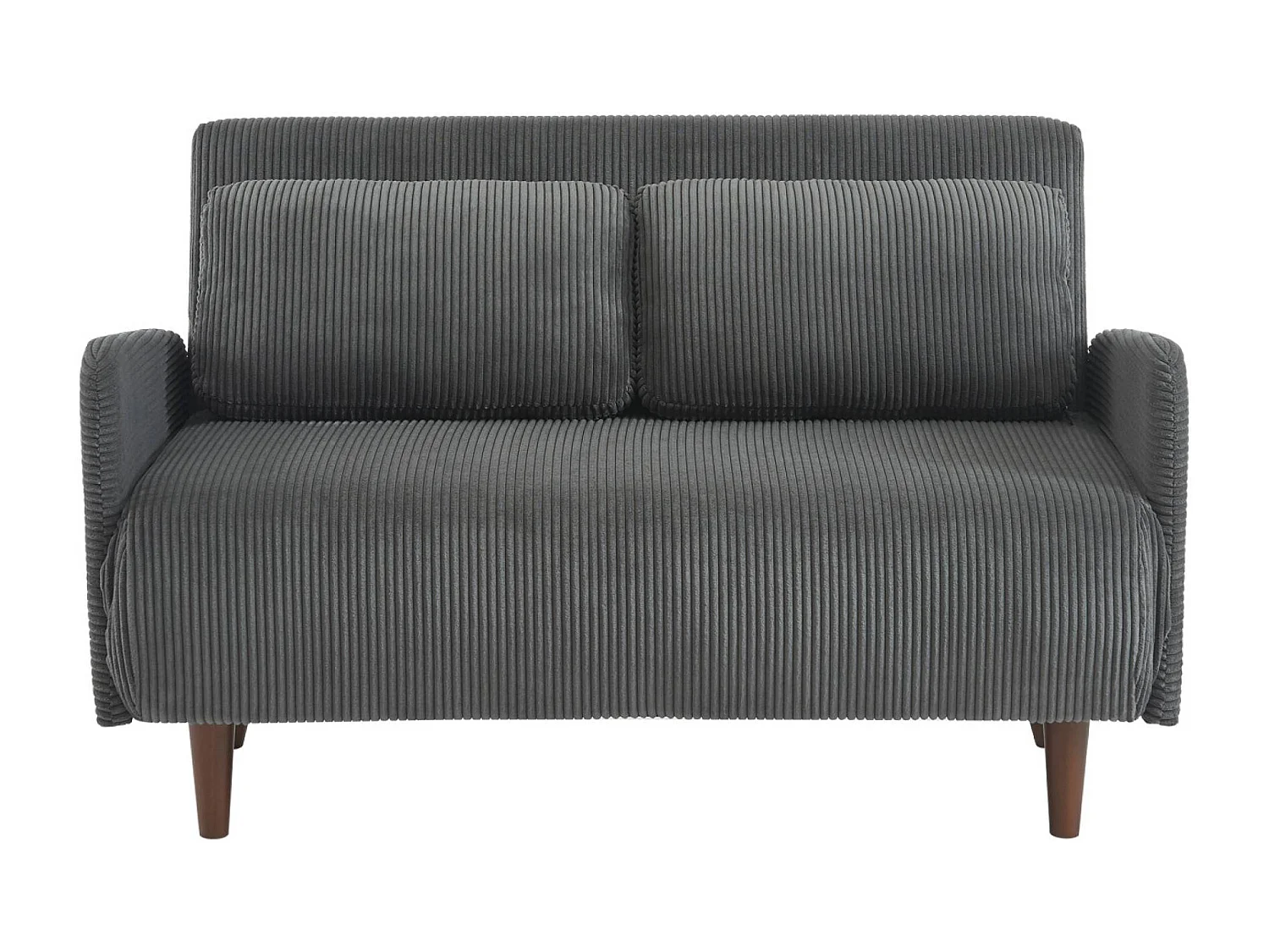 Sofá cama de pana de 2 plazas con patas de madera gris oscuro