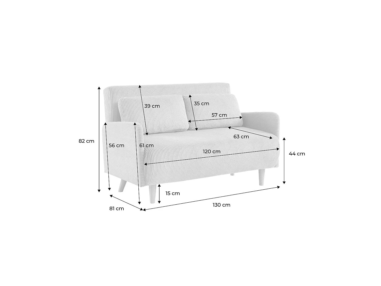 Canapé convertible 2 places inclinable en velours gris foncé