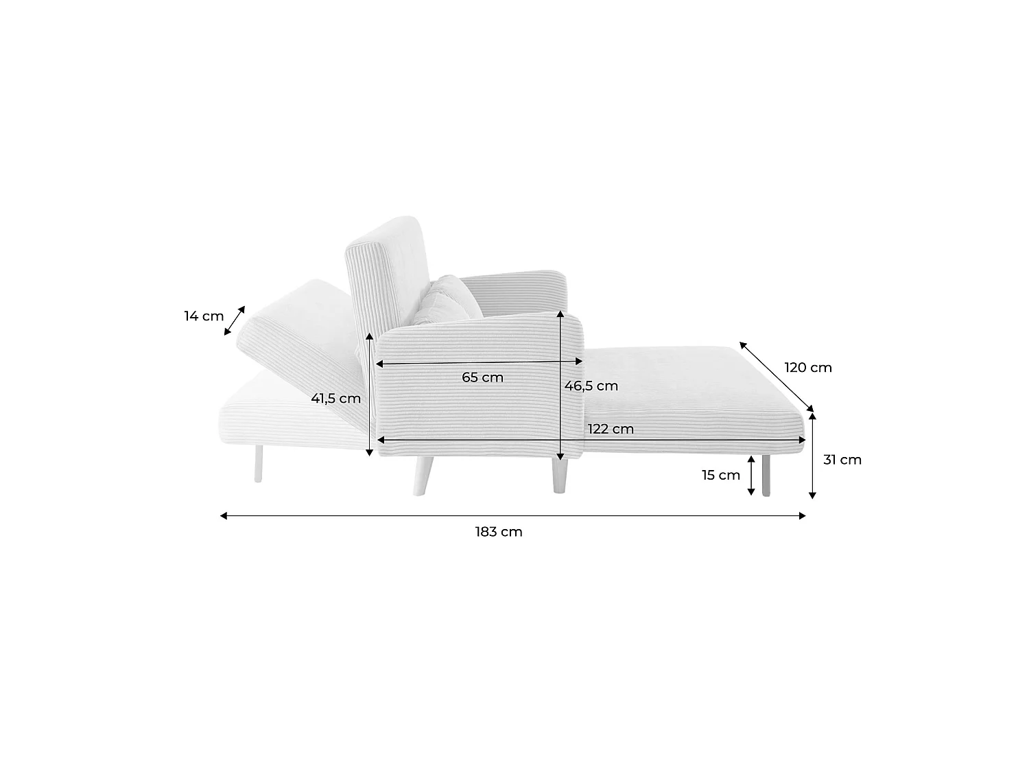 Canapé convertible 2 places inclinable en velours gris foncé