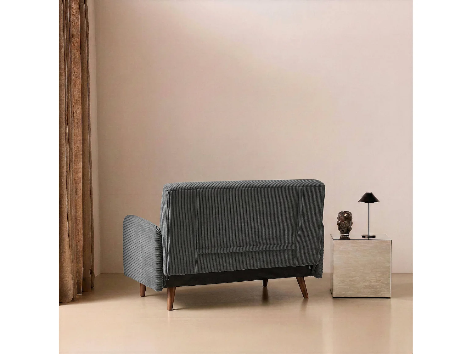 Canapé convertible 2 places inclinable en velours gris foncé