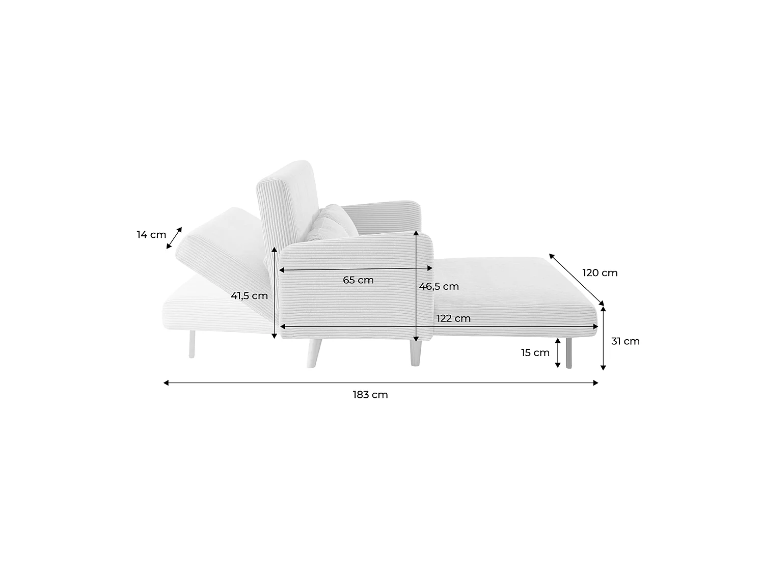 Canapé convertible 2 places inclinable en velours gris foncé