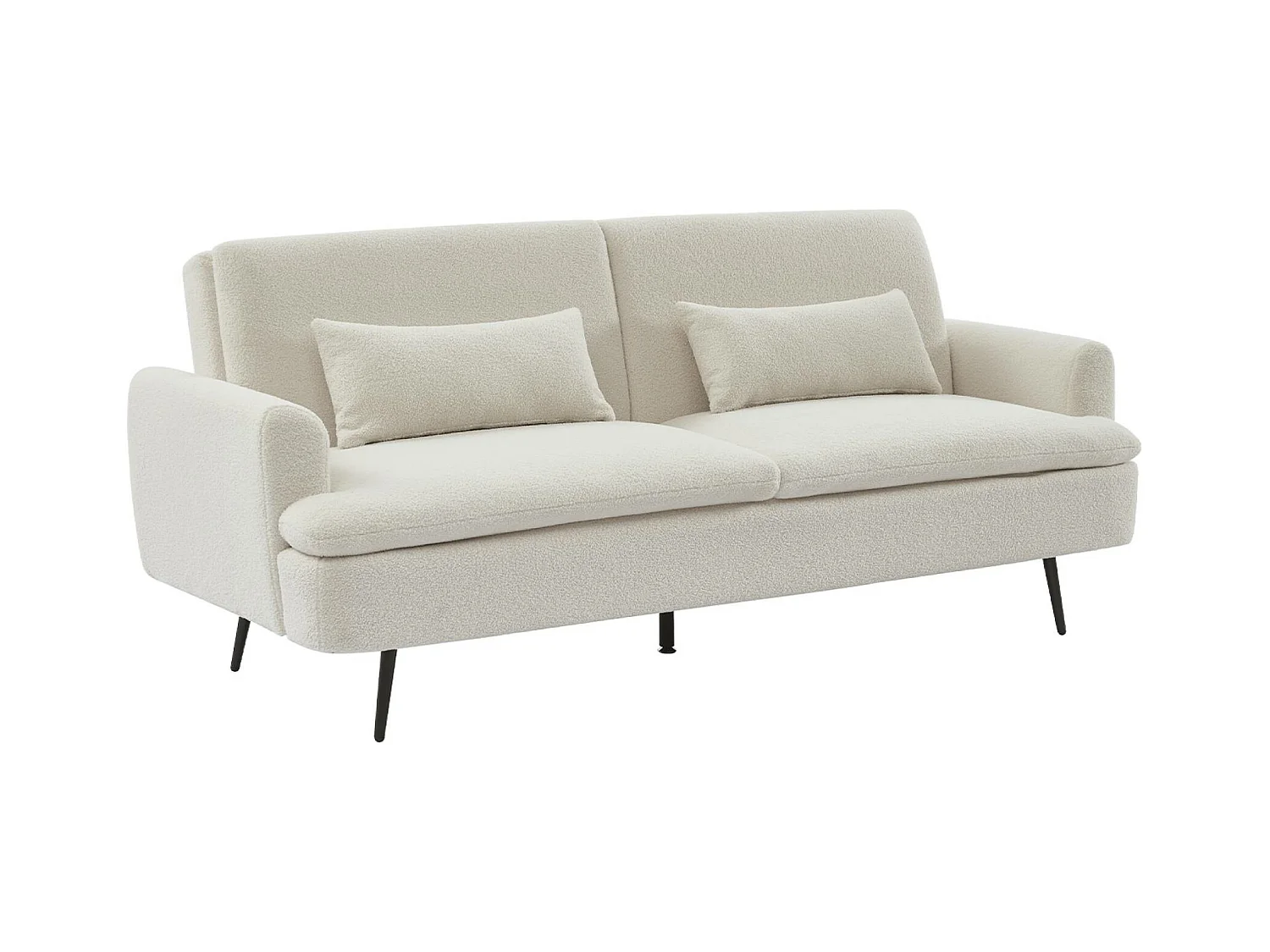 Canapé convertible. John. 2-3 places pieds métal et tissu bouclette crème L 210 x P111 x H48cm