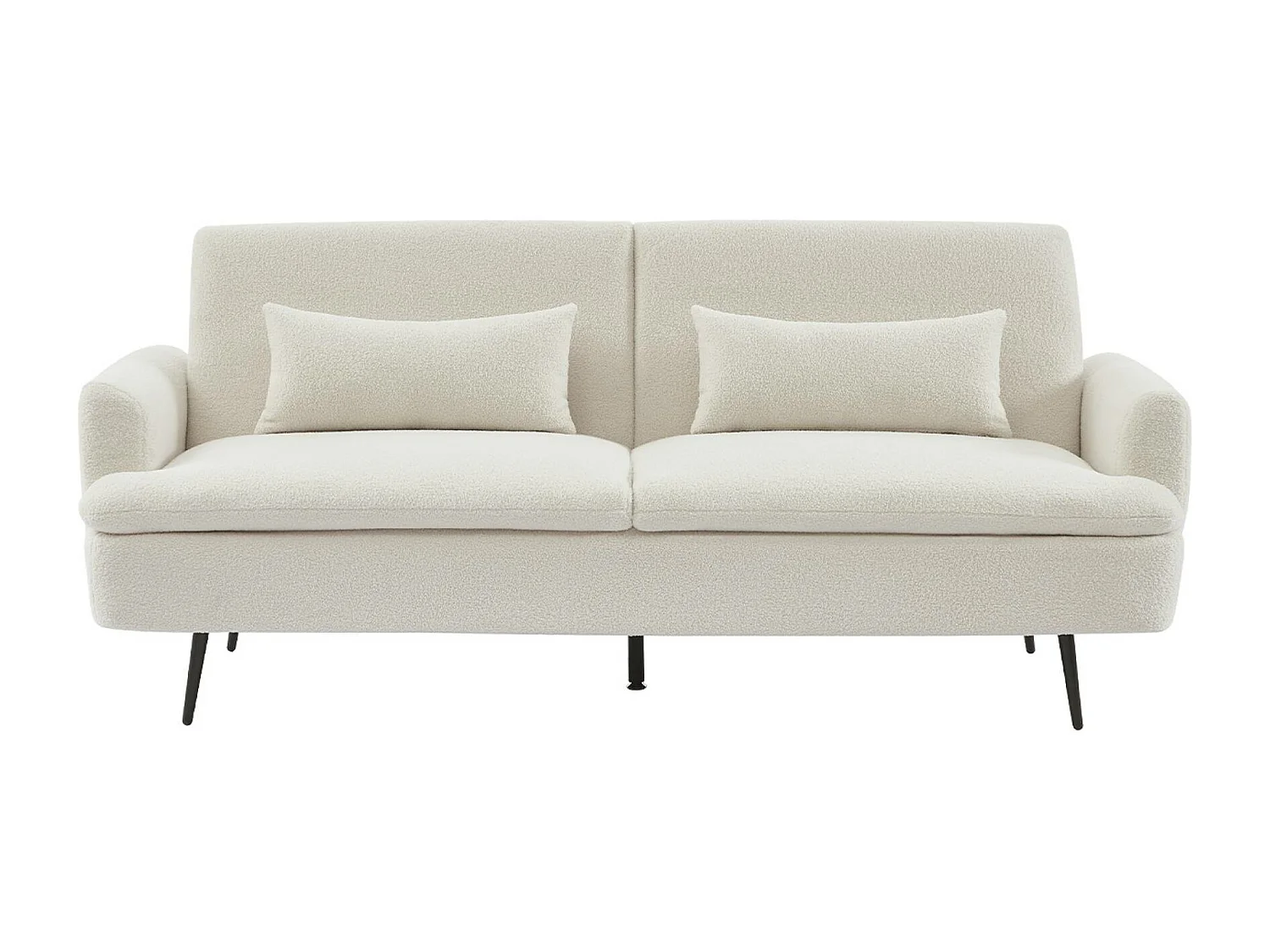 Canapé convertible. John. 2-3 places pieds métal et tissu bouclette crème L 210 x P111 x H48cm