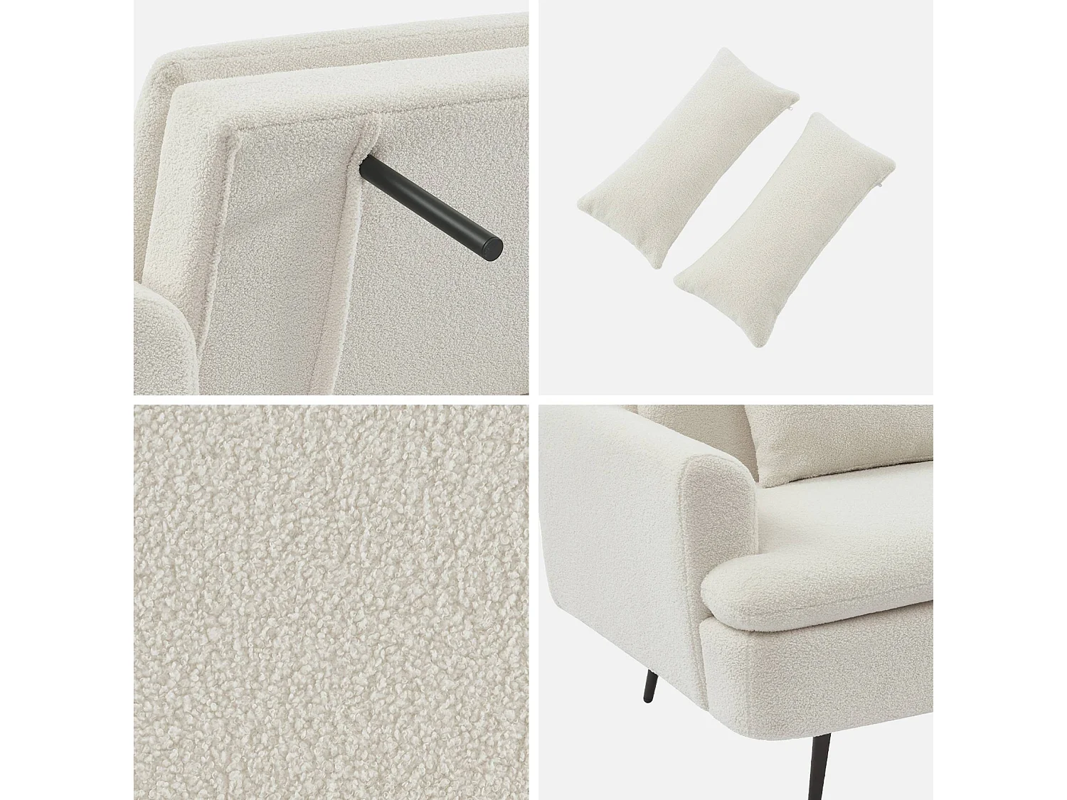 Divano letto 2-3 posti bouclé, crema
