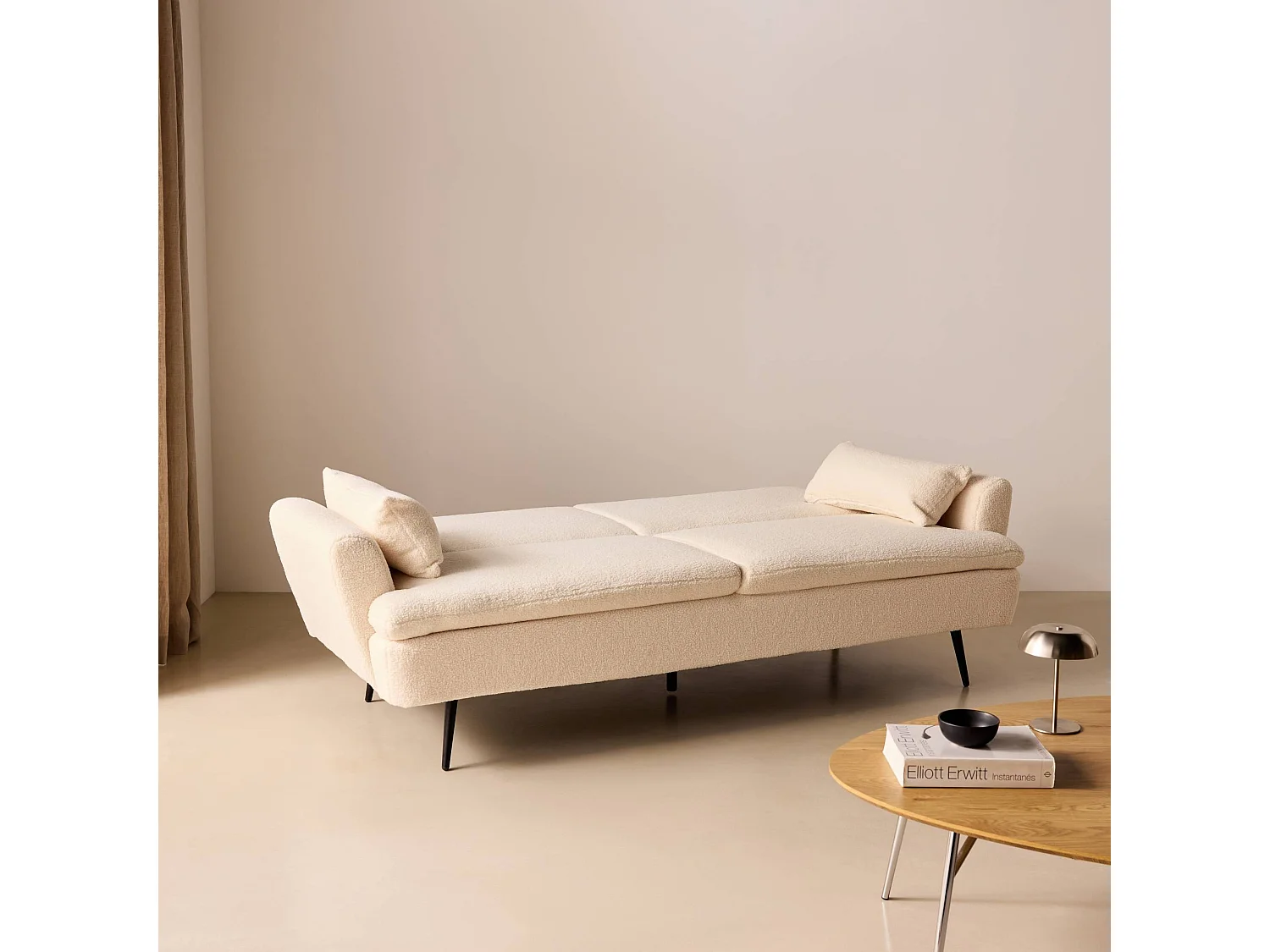 Sofá cama de borreguito, 3 plazas crema