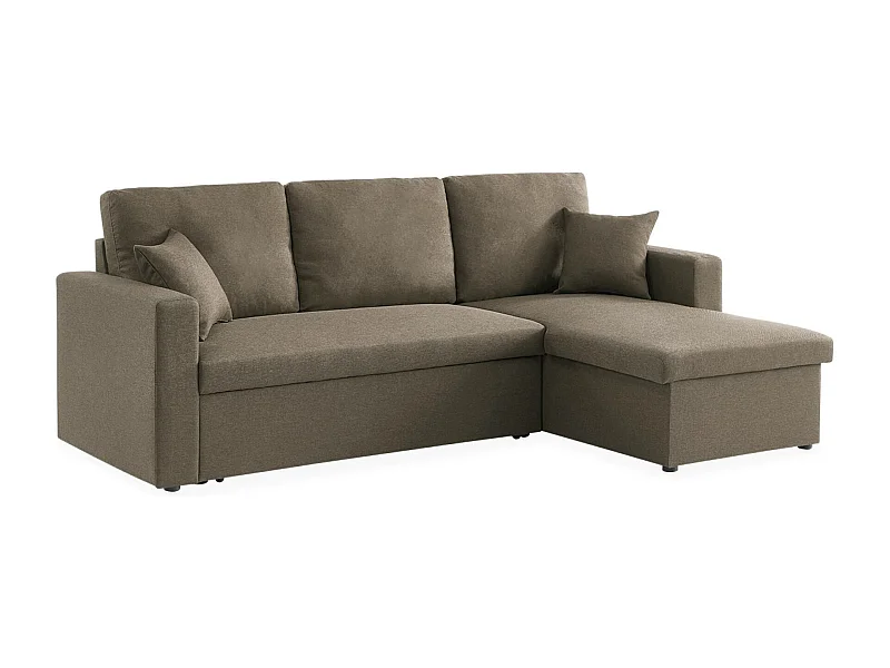 Canapé d'angle convertible en tissu marron - IDA - 3 places. fauteuil d'angle réversible coffre rangement lit modulable
