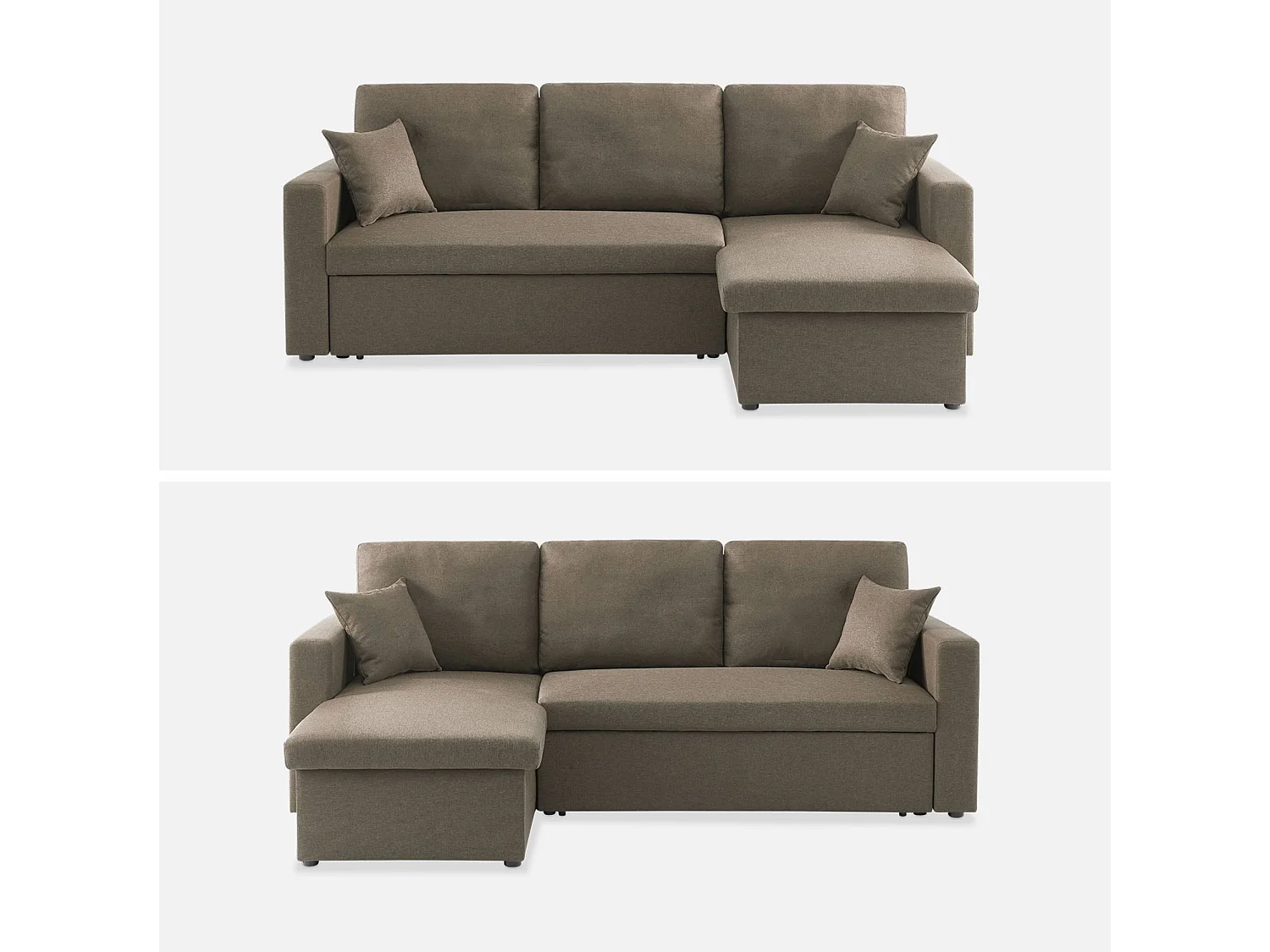 Canapé d'angle convertible en tissu marron - IDA - 3 places. fauteuil d'angle réversible coffre rangement lit modulable