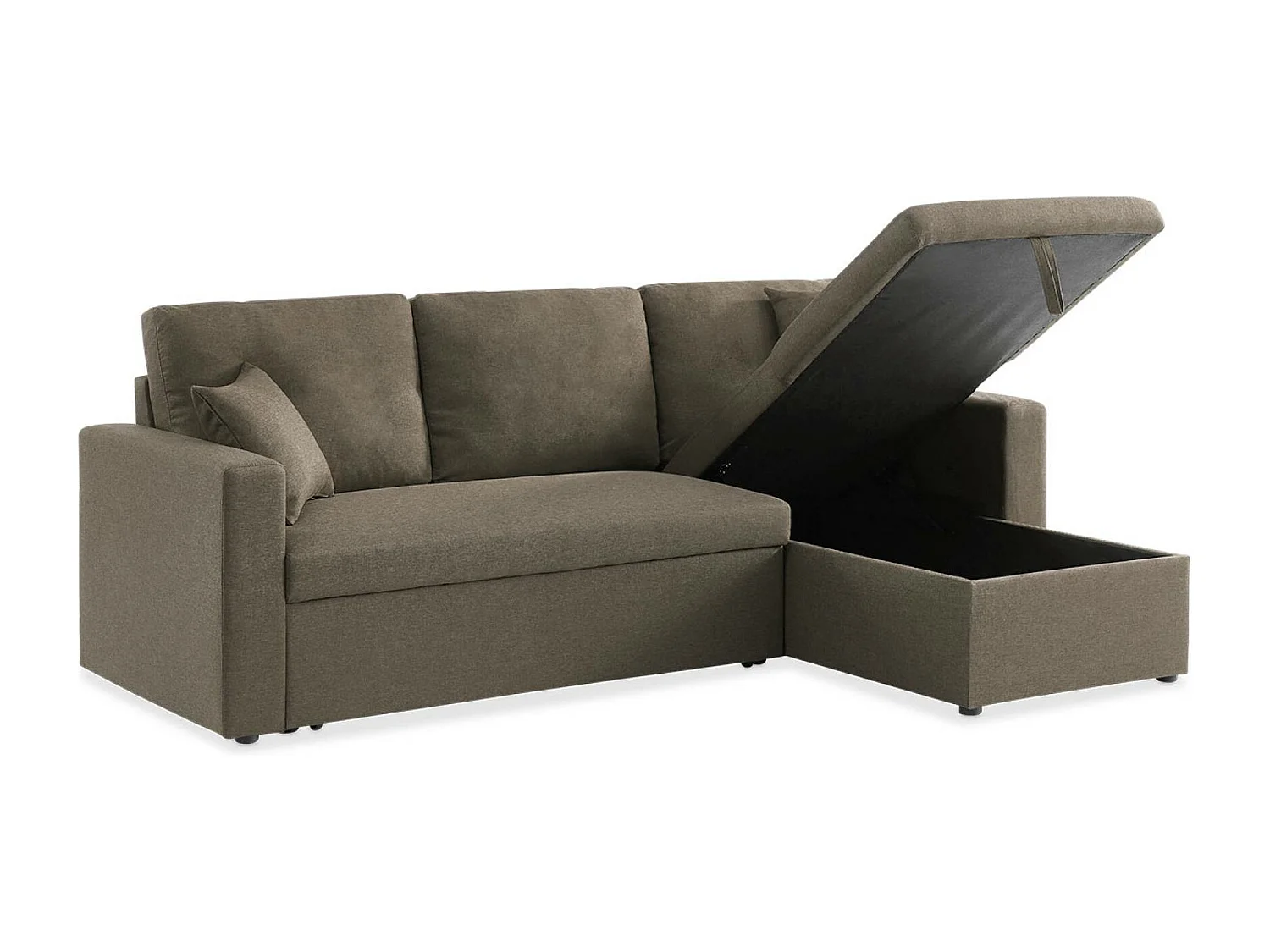 Canapé d'angle convertible en tissu marron - IDA - 3 places. fauteuil d'angle réversible coffre rangement lit modulable