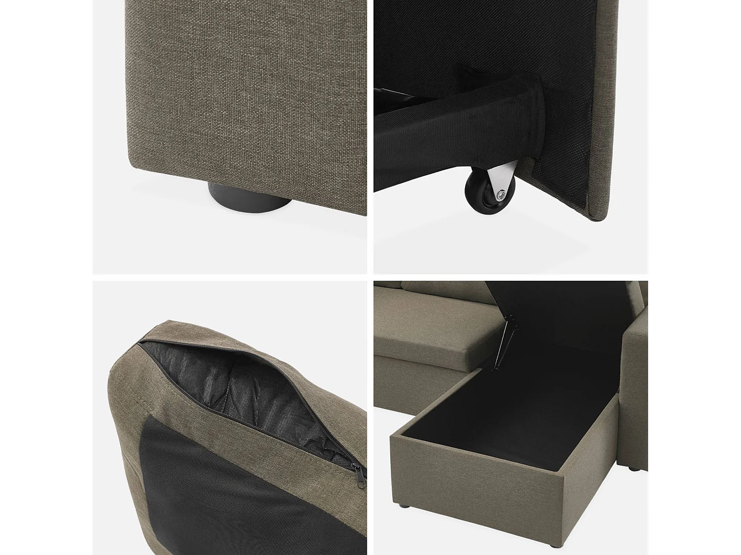 Canapé d'angle convertible en tissu marron - IDA - 3 places. fauteuil d'angle réversible coffre rangement lit modulable