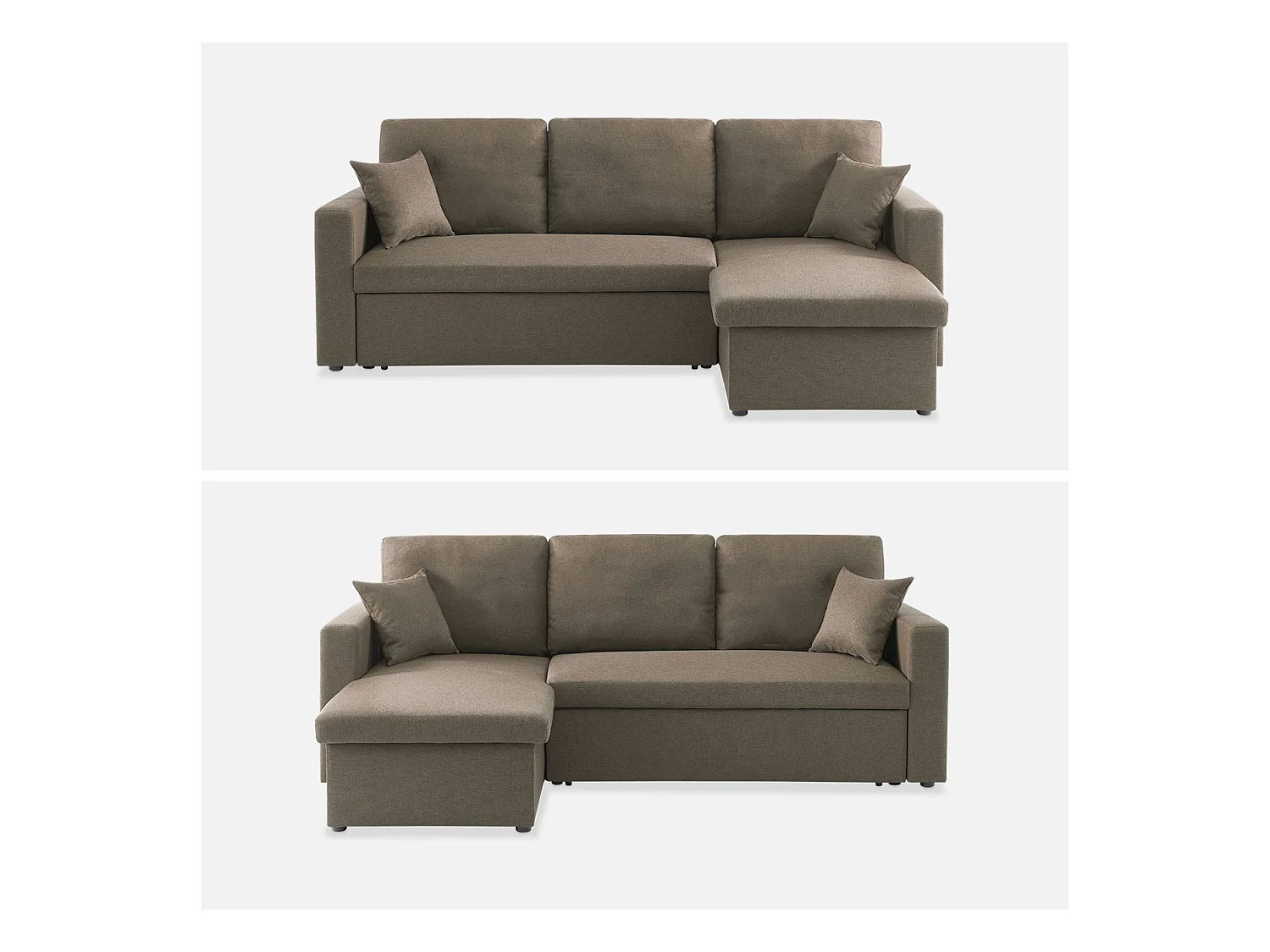 Sofá cama esquinero reversible de 3 plaza marrón