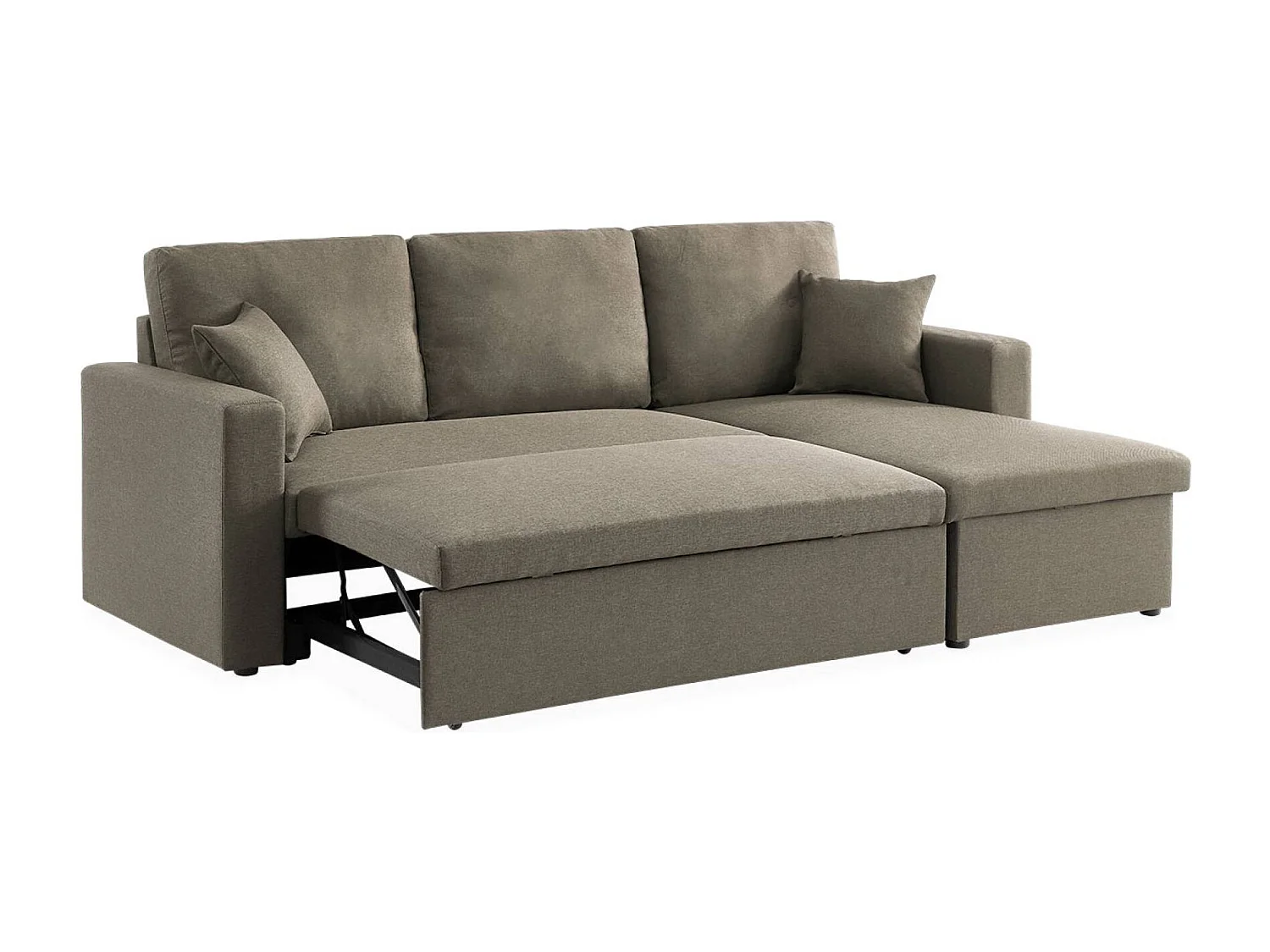 Divano letto angolare reversibile 3 posti con contenitore, marrone