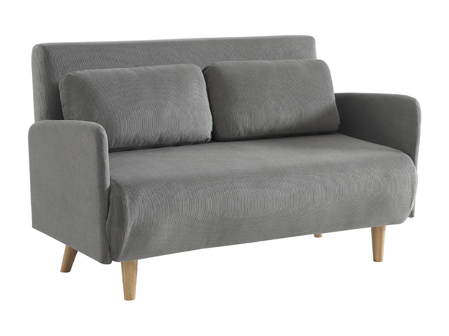 Sofá cama de pana de 2 plazas con patas de madera gris claro