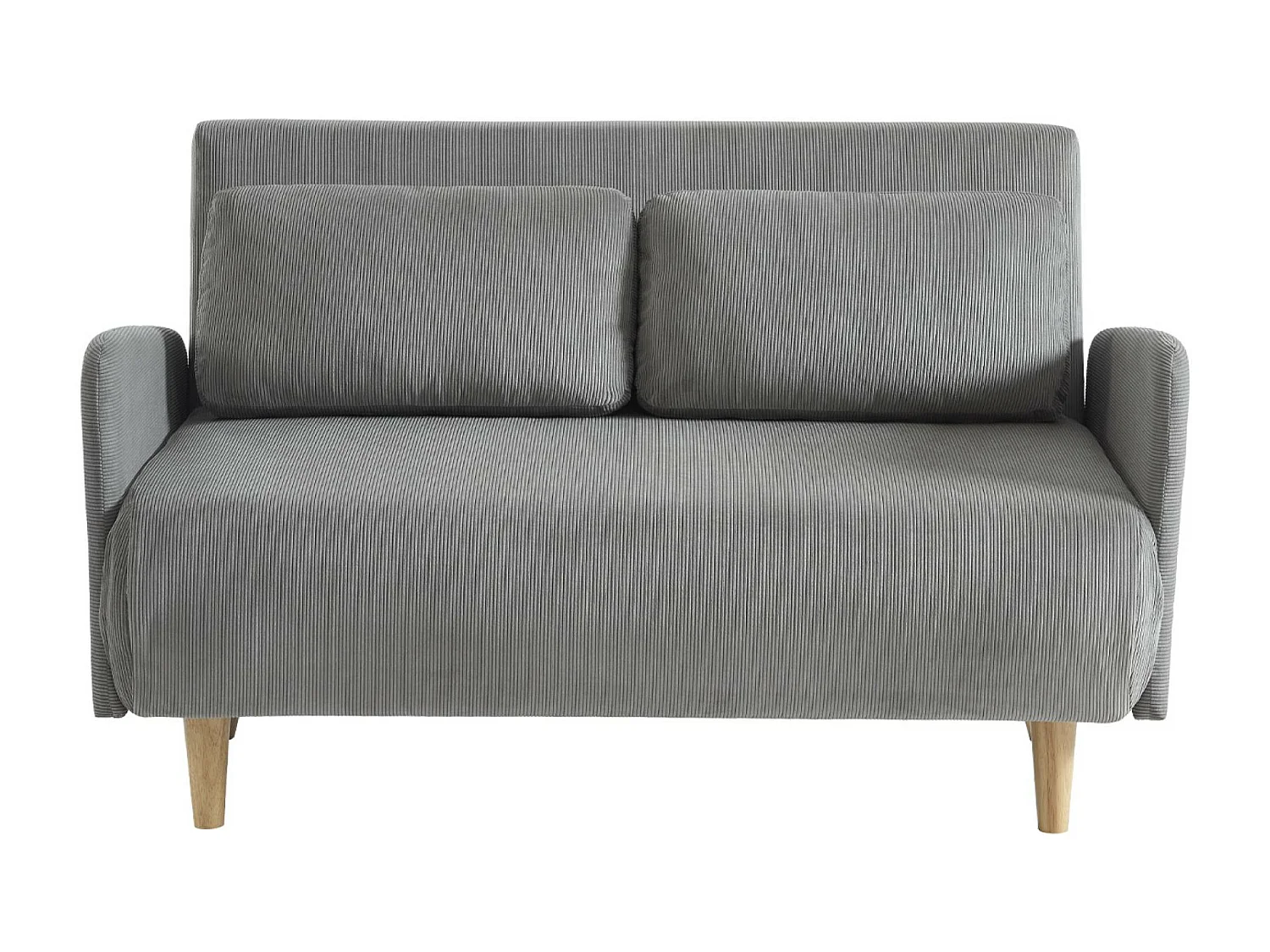Sofá cama de pana de 2 plazas con patas de madera gris claro