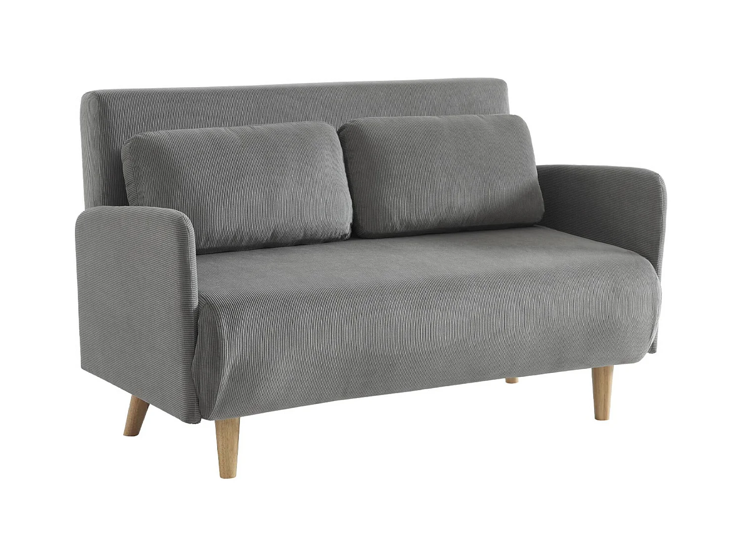 Canapé convertible 2 places scandinave velours côtelé gris clair - Panam - pieds bois. banquette. dossier inclinable